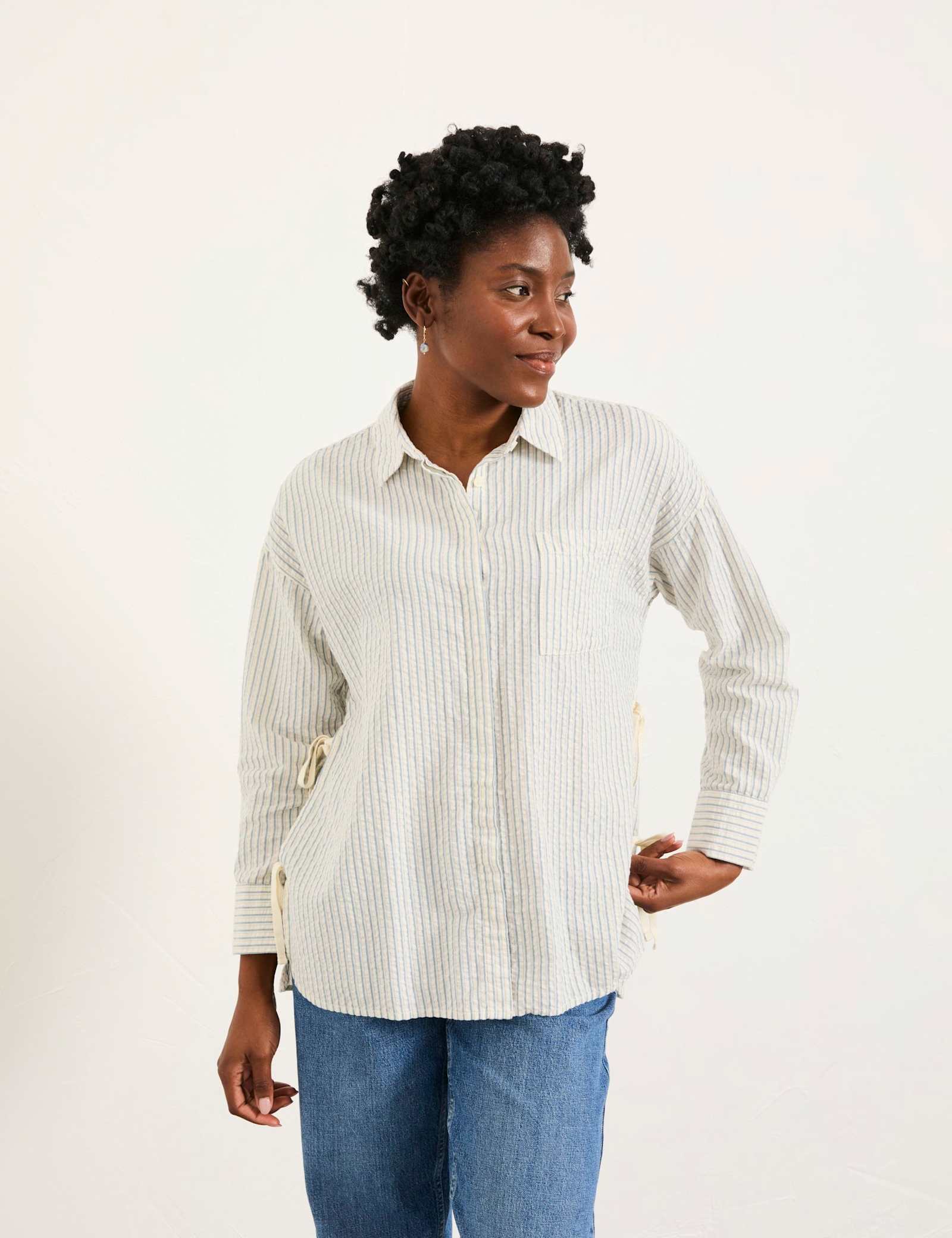 Pure Cotton Striped Tie Detail Shirt - image 2