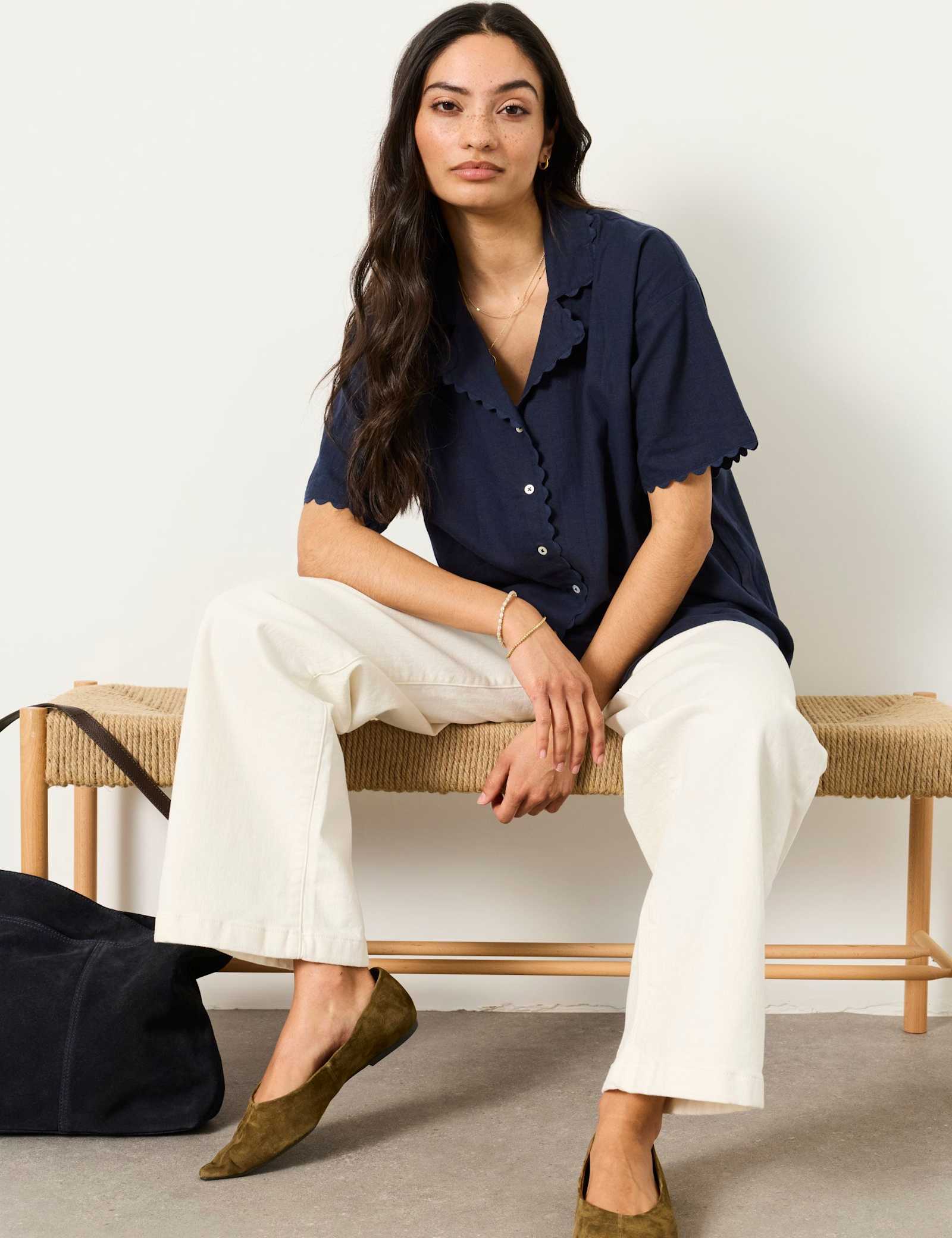 Linen Rich Scallop Trim Button Through Shirt - image 4