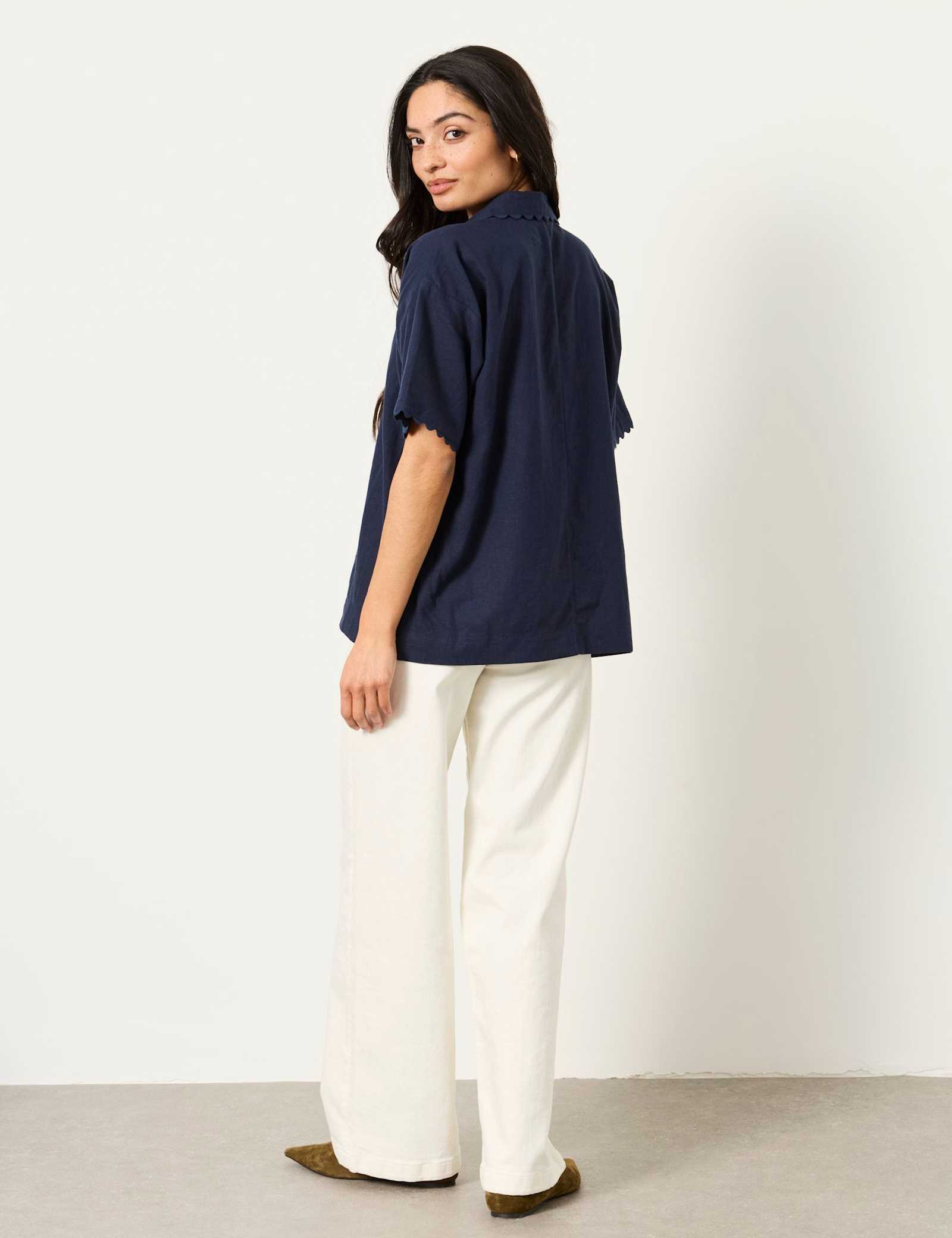 Linen Rich Scallop Trim Button Through Shirt - image 5