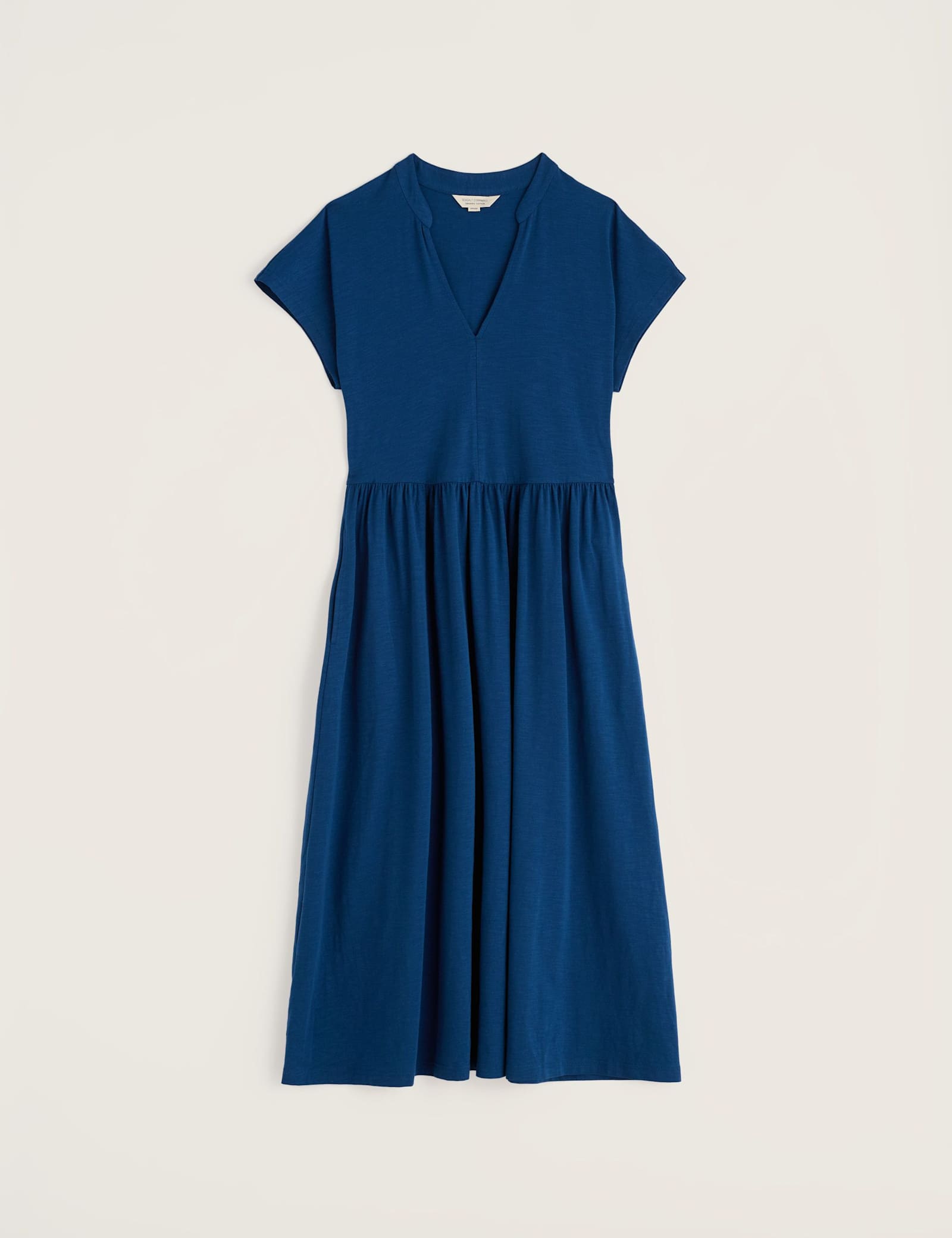 Cotton Rich Notch Neck Midi Waisted Dress - image 1