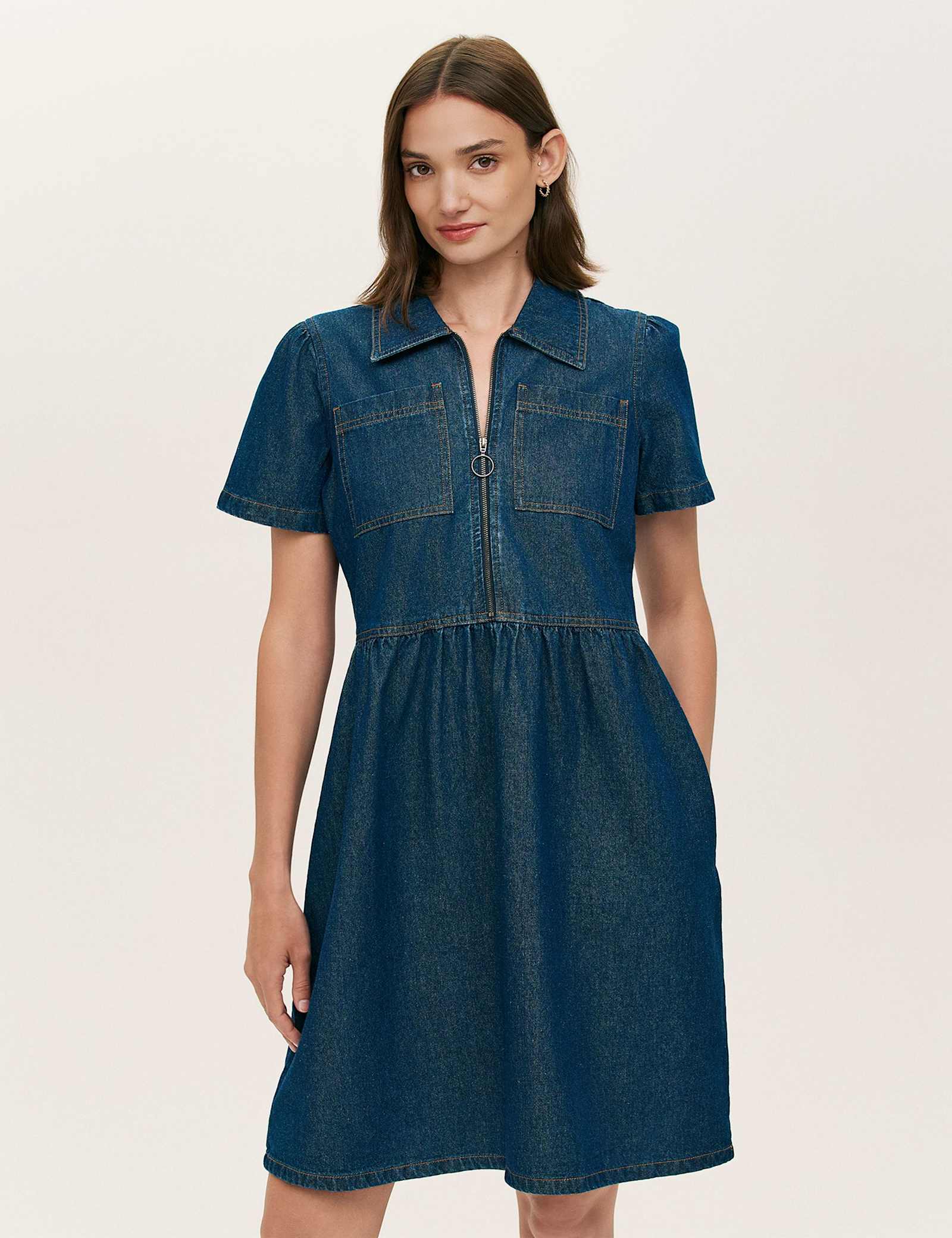 Denim Collared Knee Length Dress - image 4