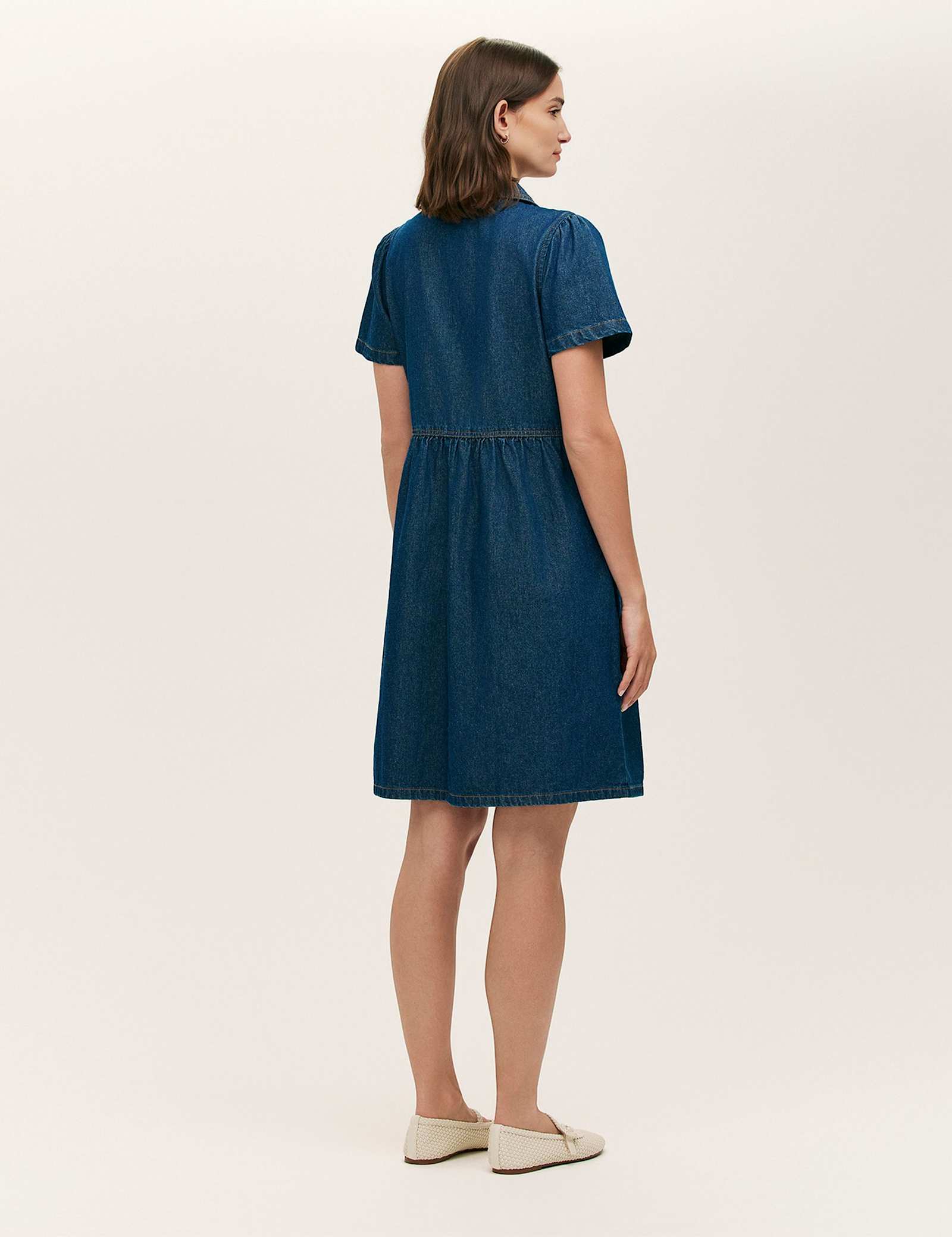 Denim Collared Knee Length Dress - image 3