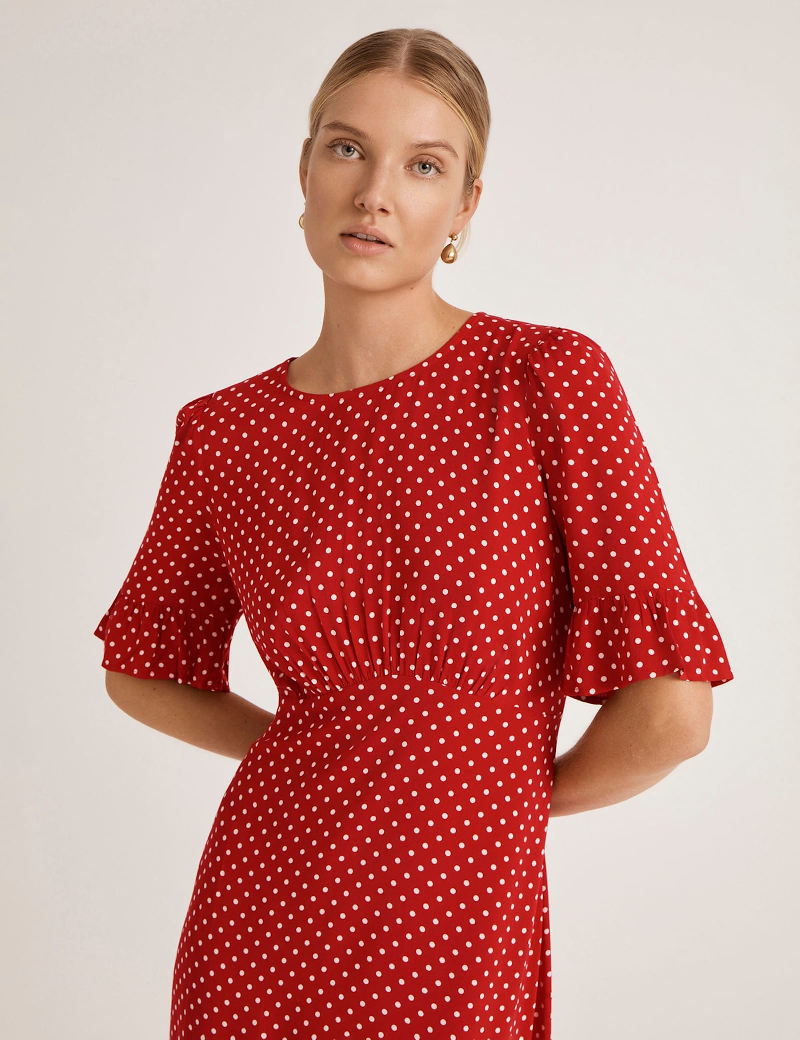 Polka Dot Round Neck Midi Tea Dress - image 4