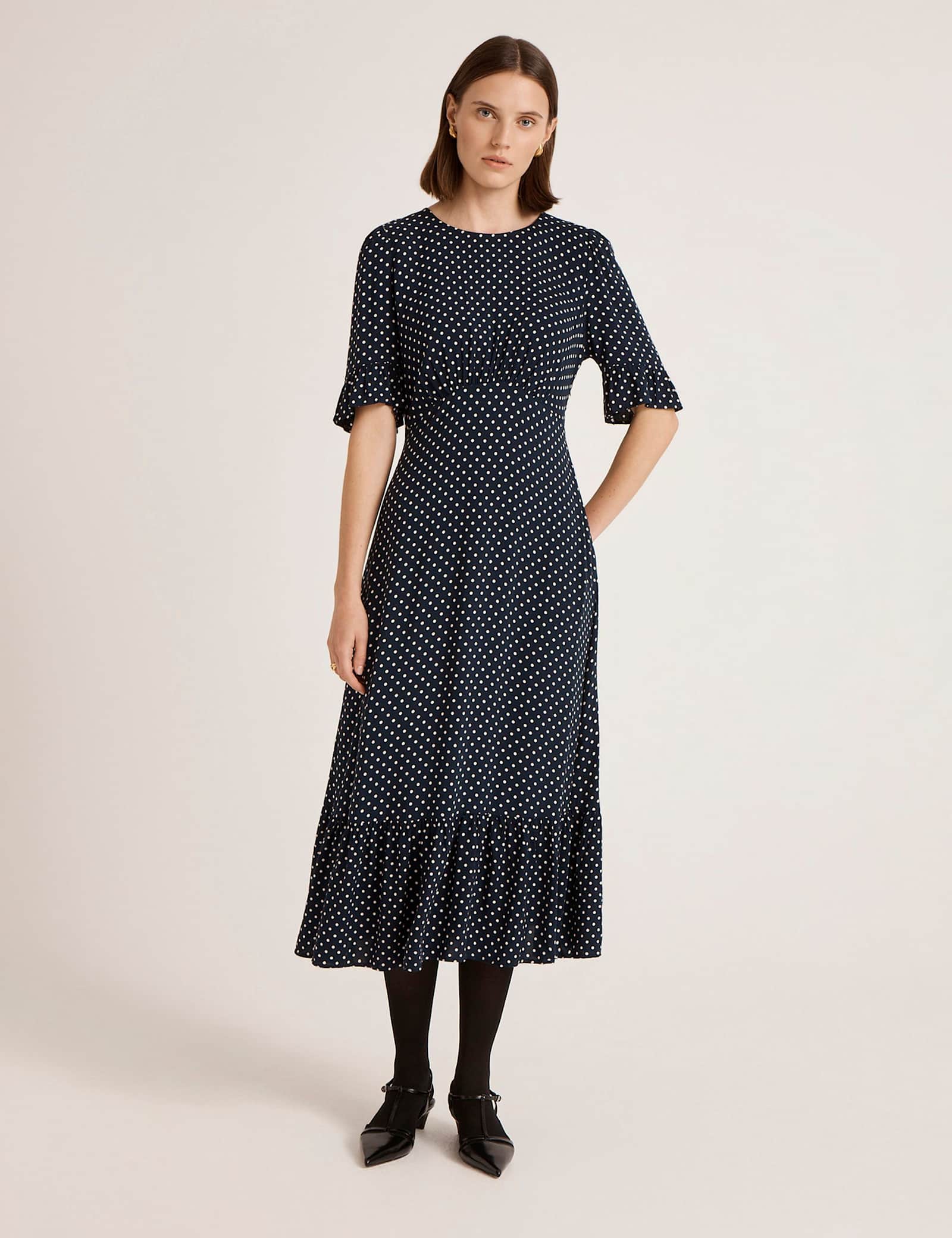 Polka Dot Round Neck Midi Tea Dress - image 3