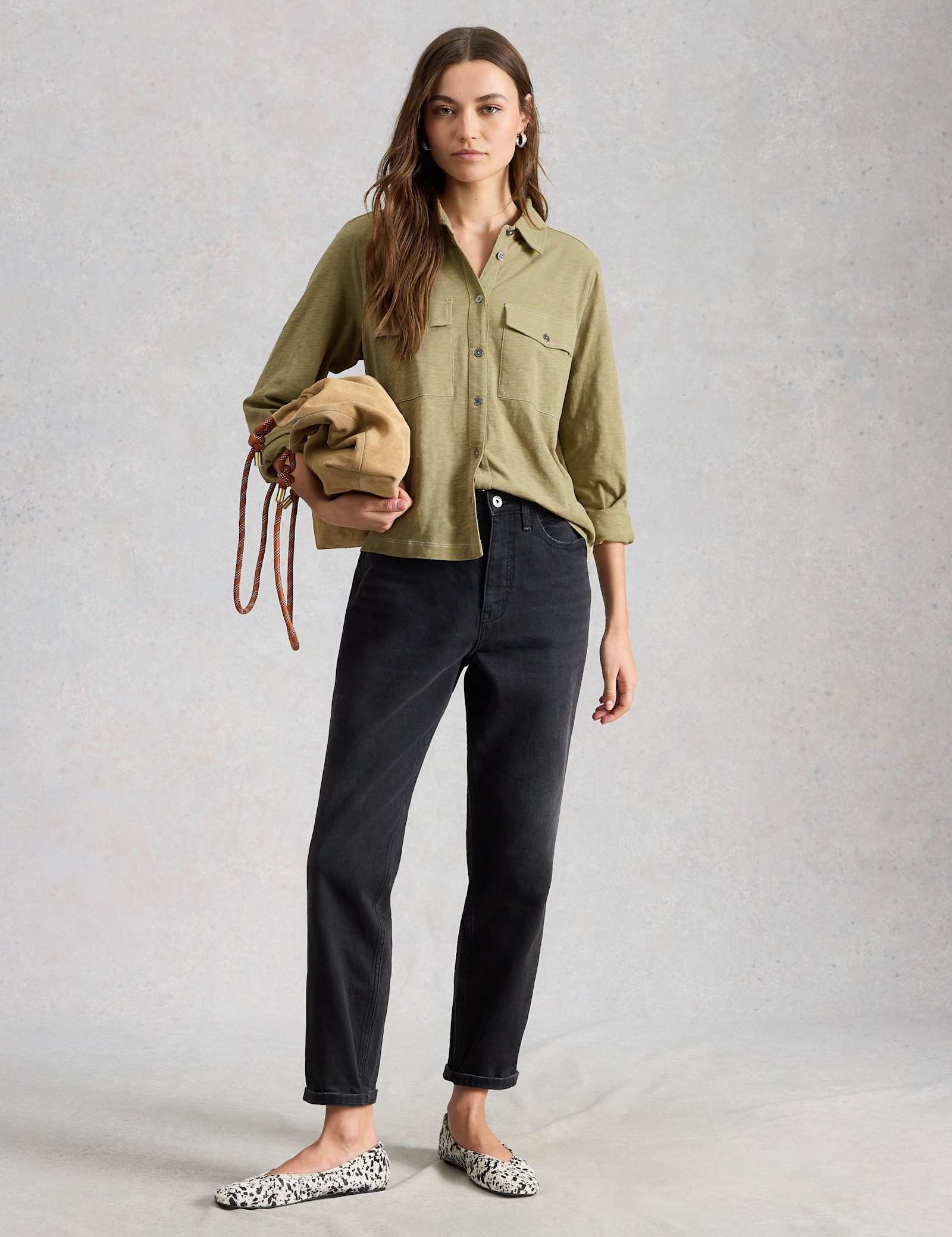 Pure Cotton Denim Collared Utility Shirt - image 3