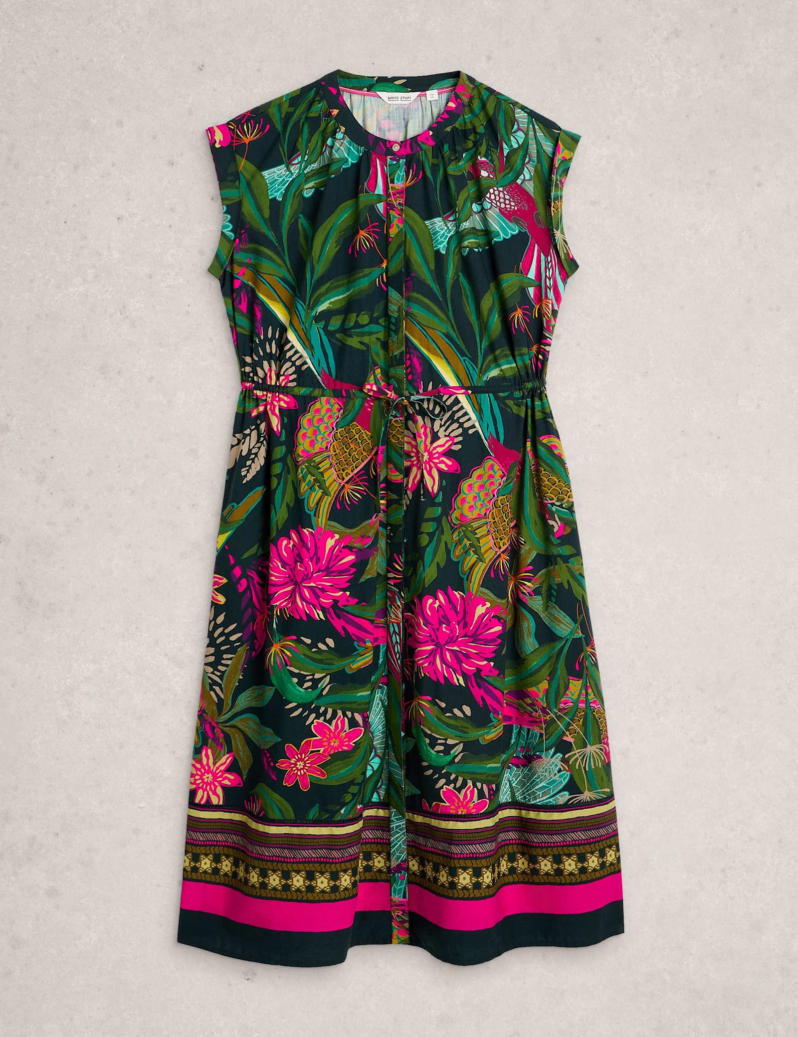 Cotton Rich Floral Midi Waisted Dress - image 1