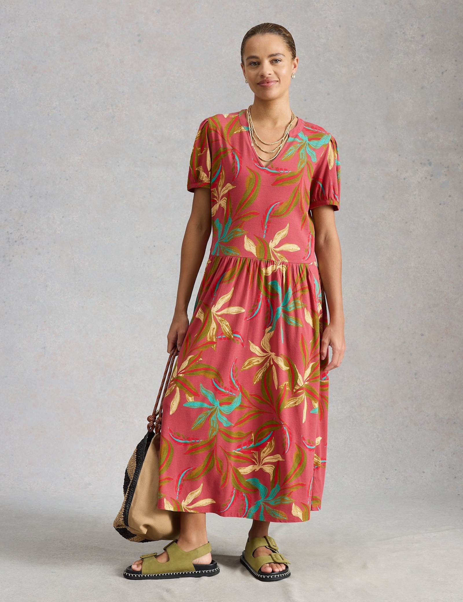 Floral Notch Neck Midi Waisted Dress - image 2