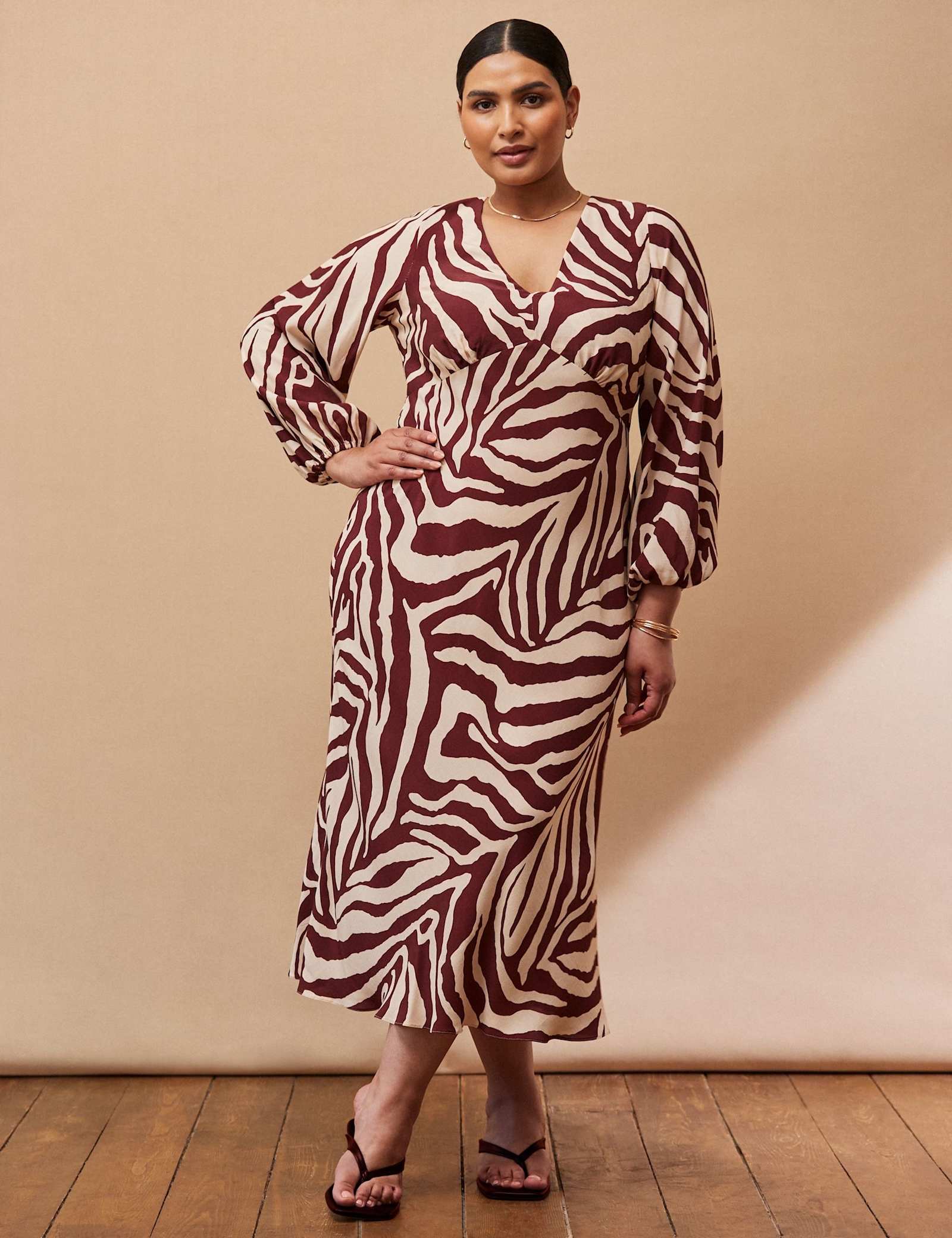 Animal Print V-Neck Midi Tea Dress - image 1