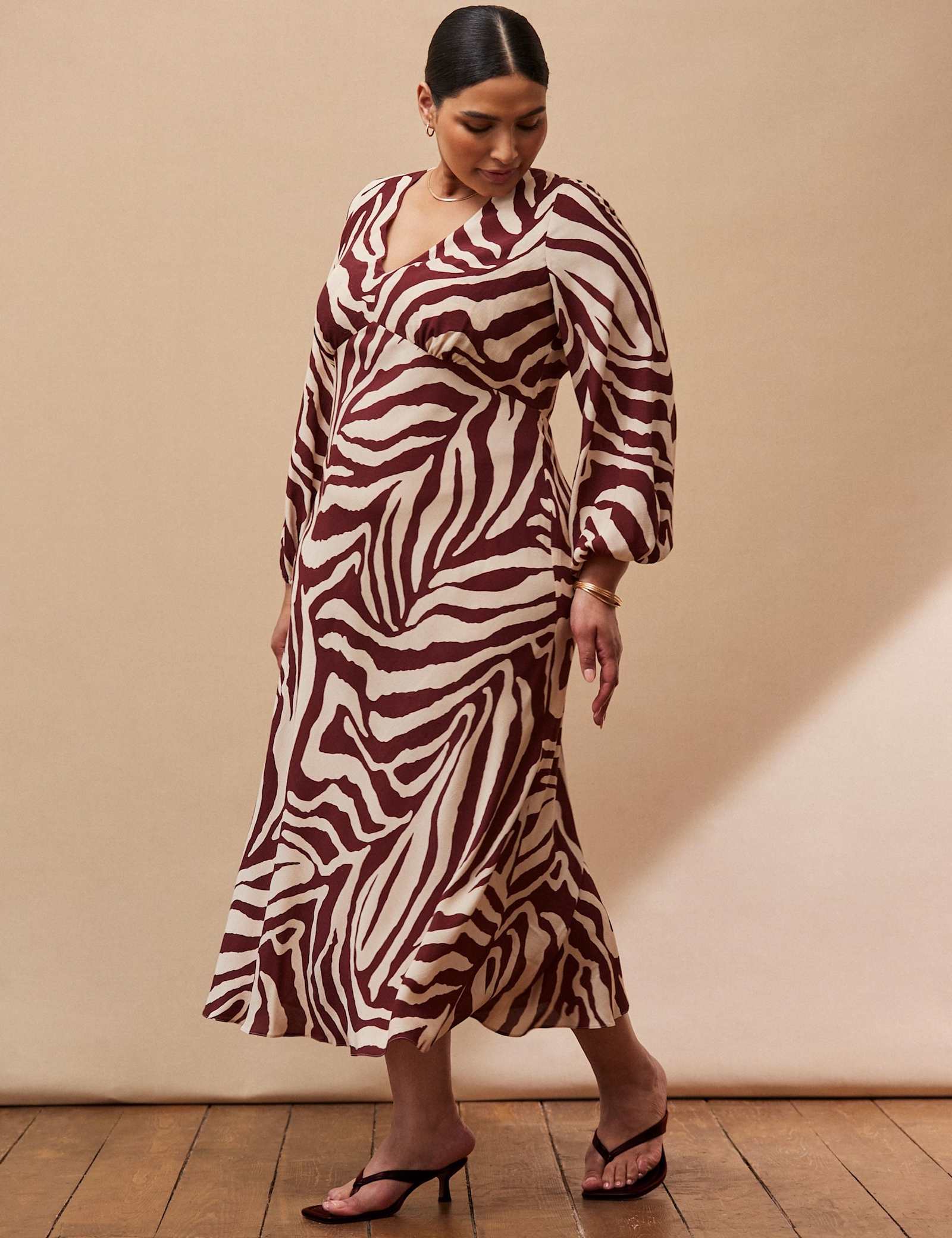 Animal Print V-Neck Midi Tea Dress - image 3