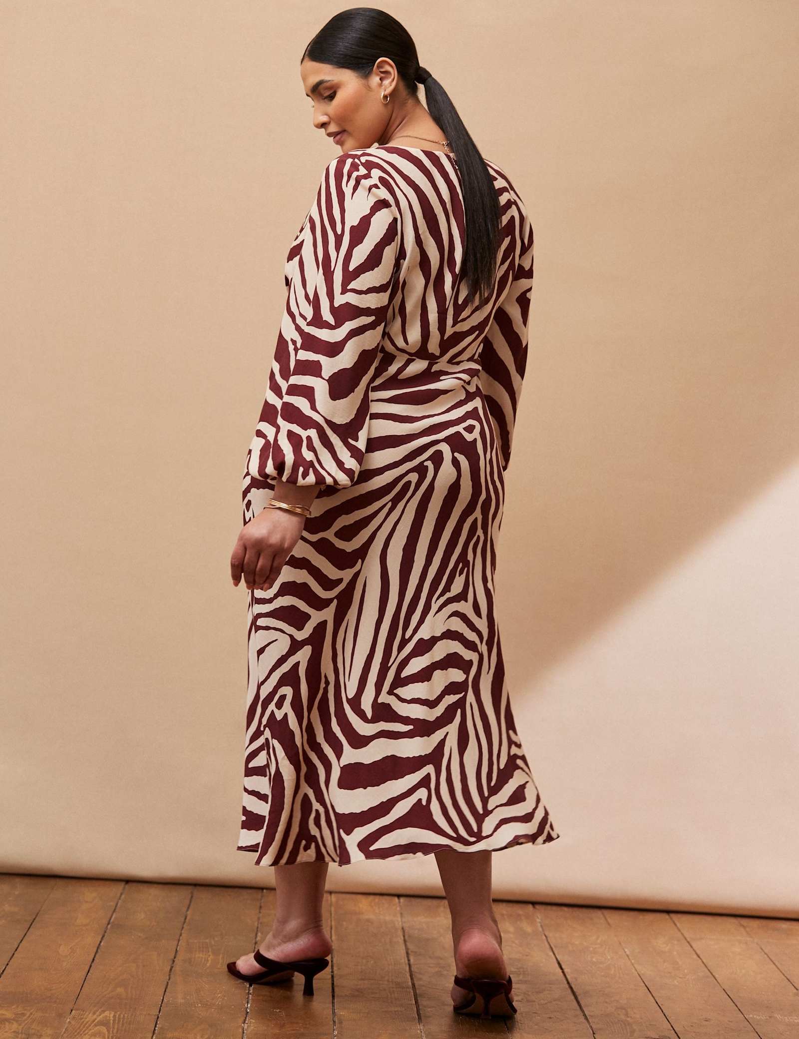 Animal Print V-Neck Midi Tea Dress - image 2
