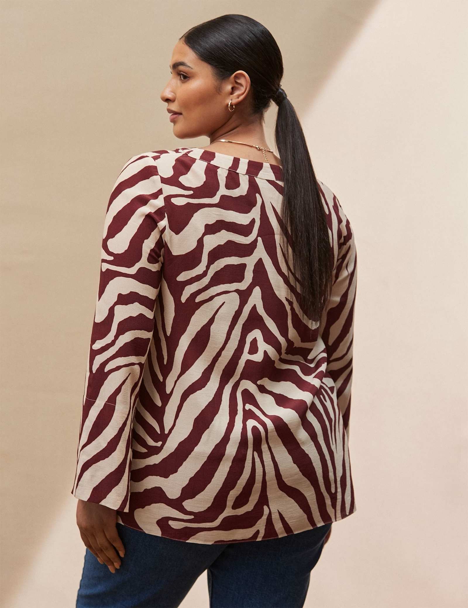 Animal Print V-Neck Split Sleeve Blouse - image 3