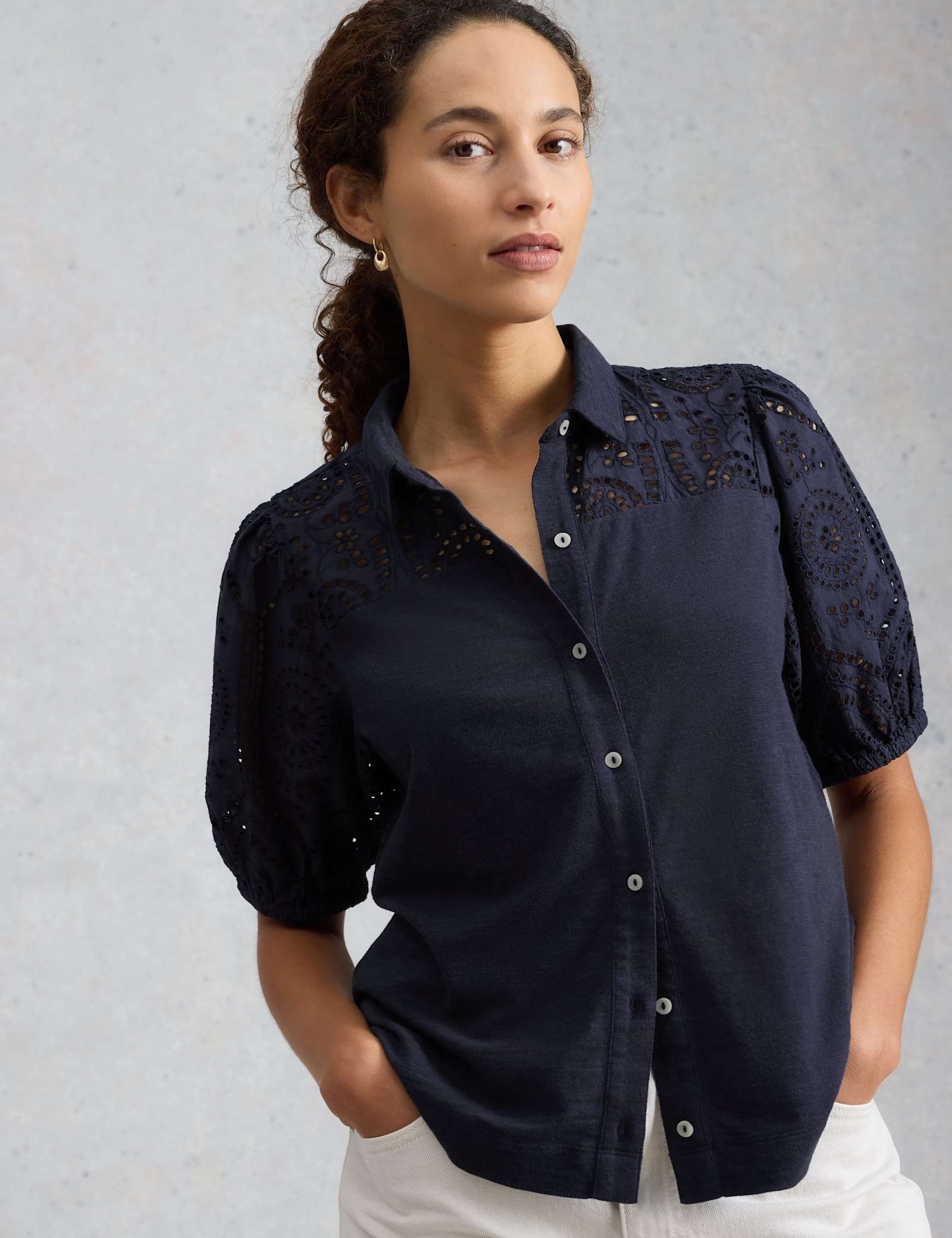 Pure Cotton Broderie Button Through Shirt - image 2