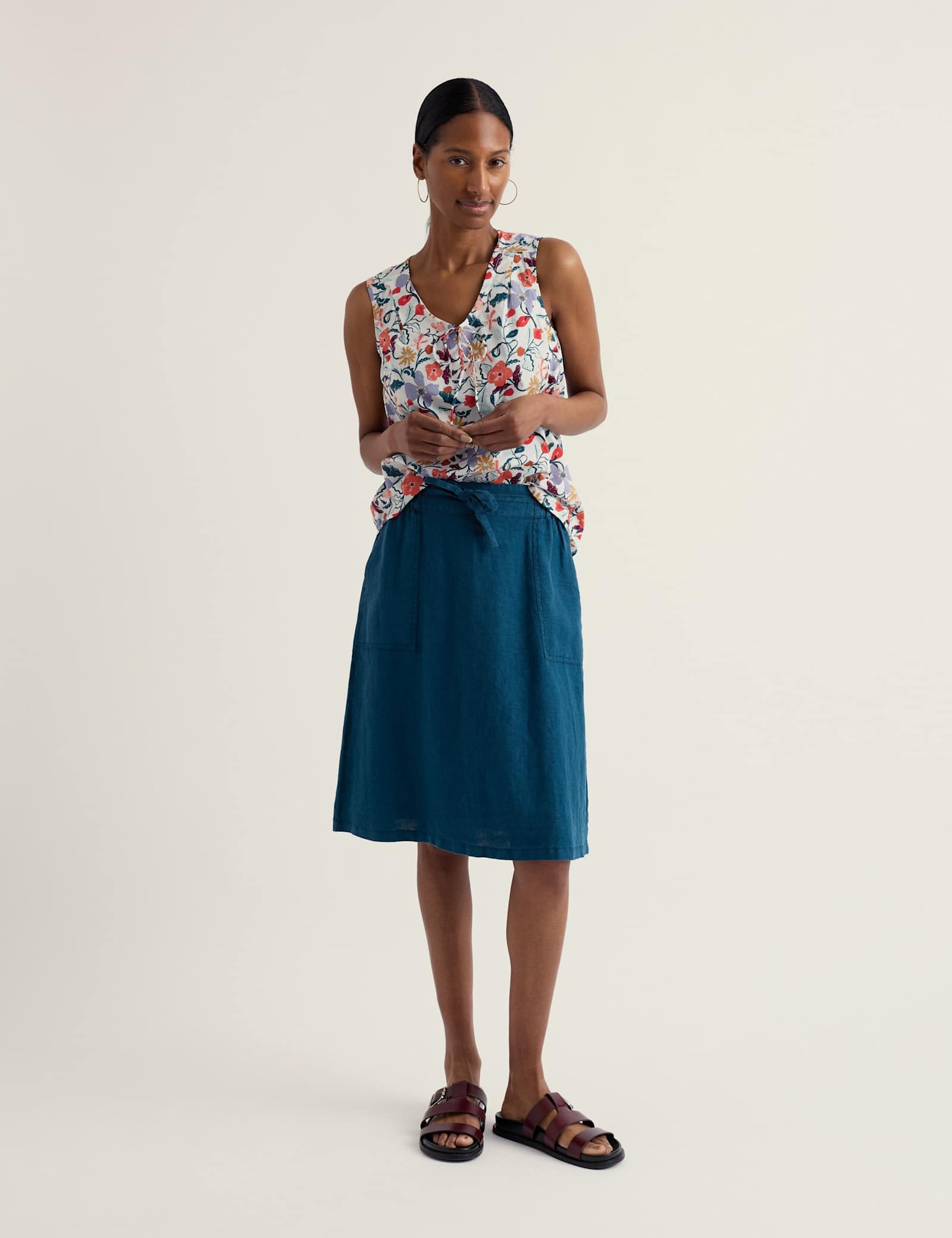 Pure Linen Patch Pocket A-Line Skirt - image 4