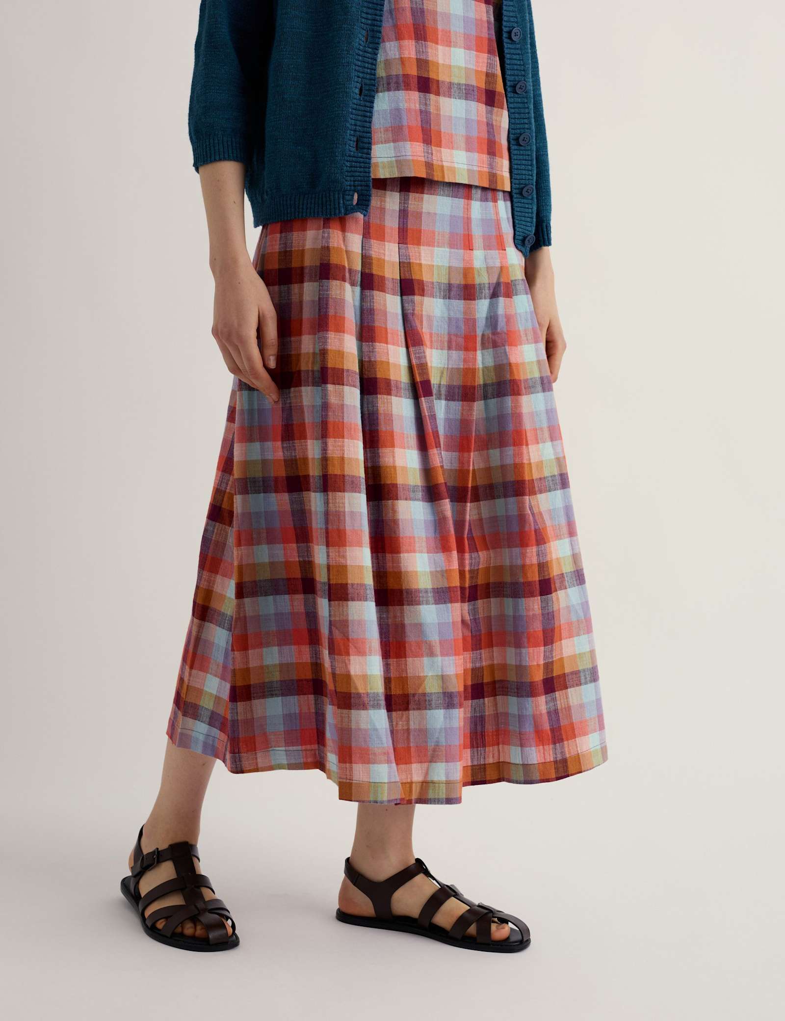 Pure Cotton Checked A-Line Midi Skirt - image 5