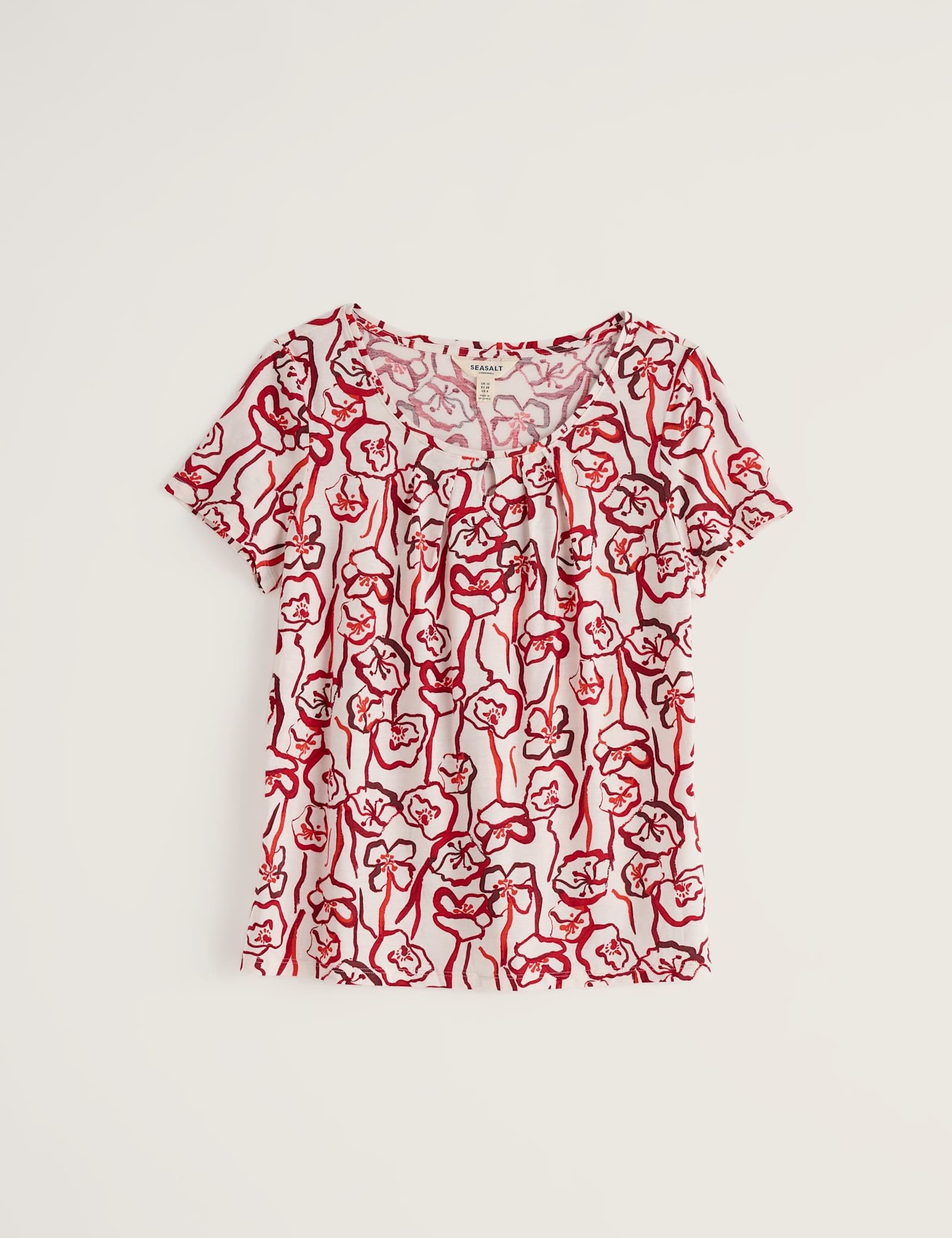 Cotton Blend Floral Pintuck Keyhole T-Shirt - image 1
