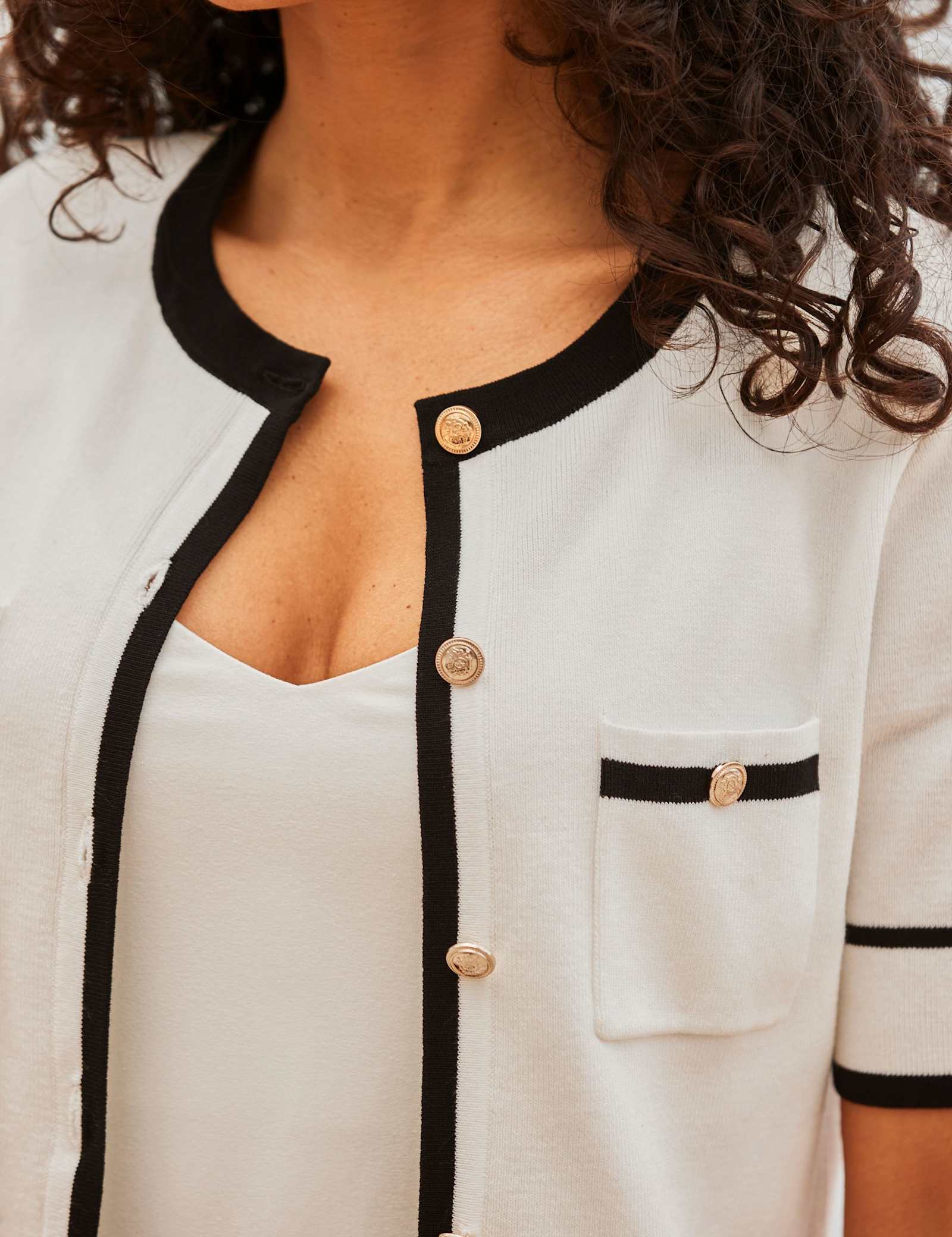 Crew Neck Tipped Detail Cardigan - image 3