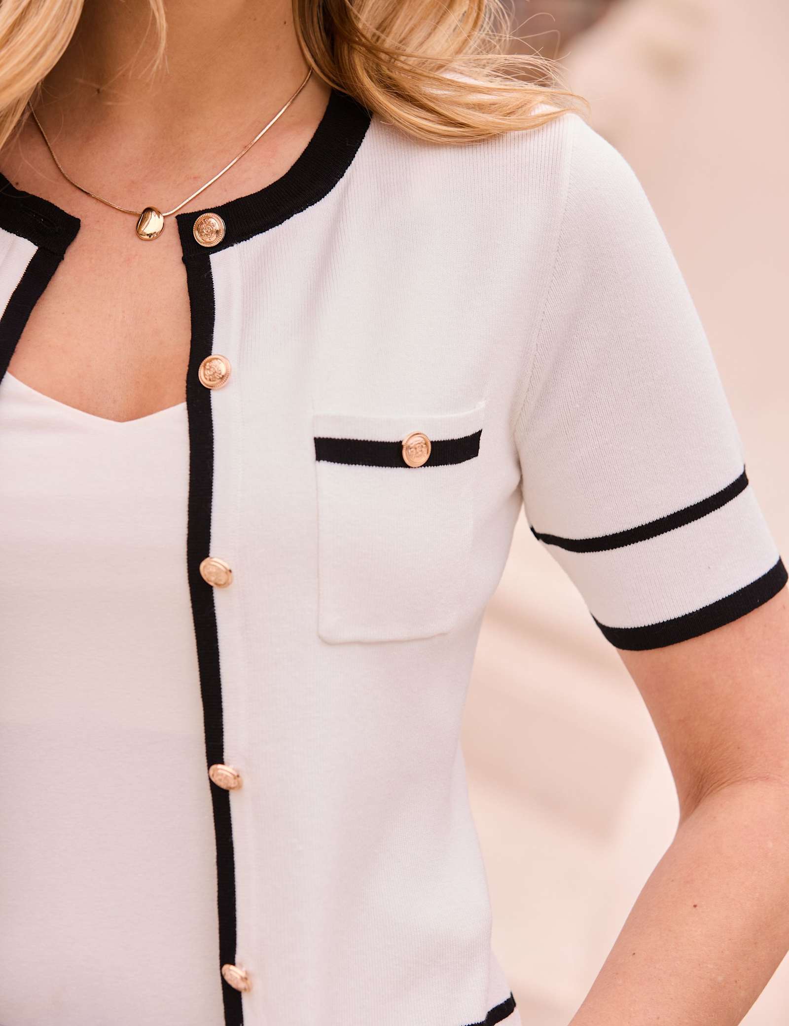 Crew Neck Tipped Detail Cardigan - image 2