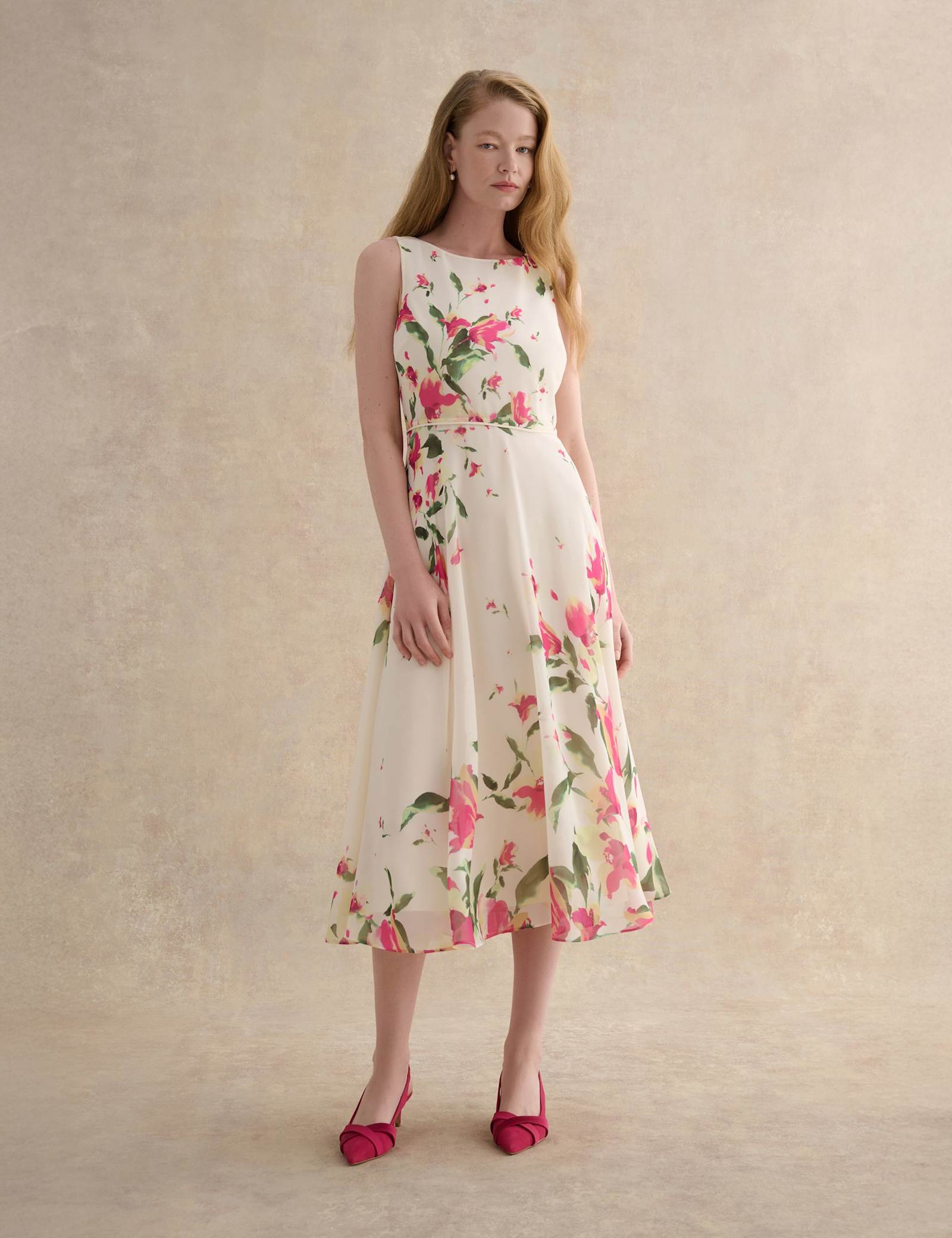 Floral Round Neck Knee Length Skater Dress - image 4
