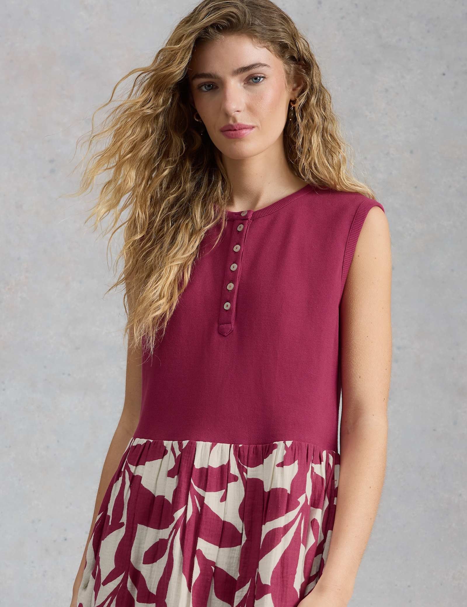 Pure Cotton Floral Round Neck Midi Waisted Dress - image 3