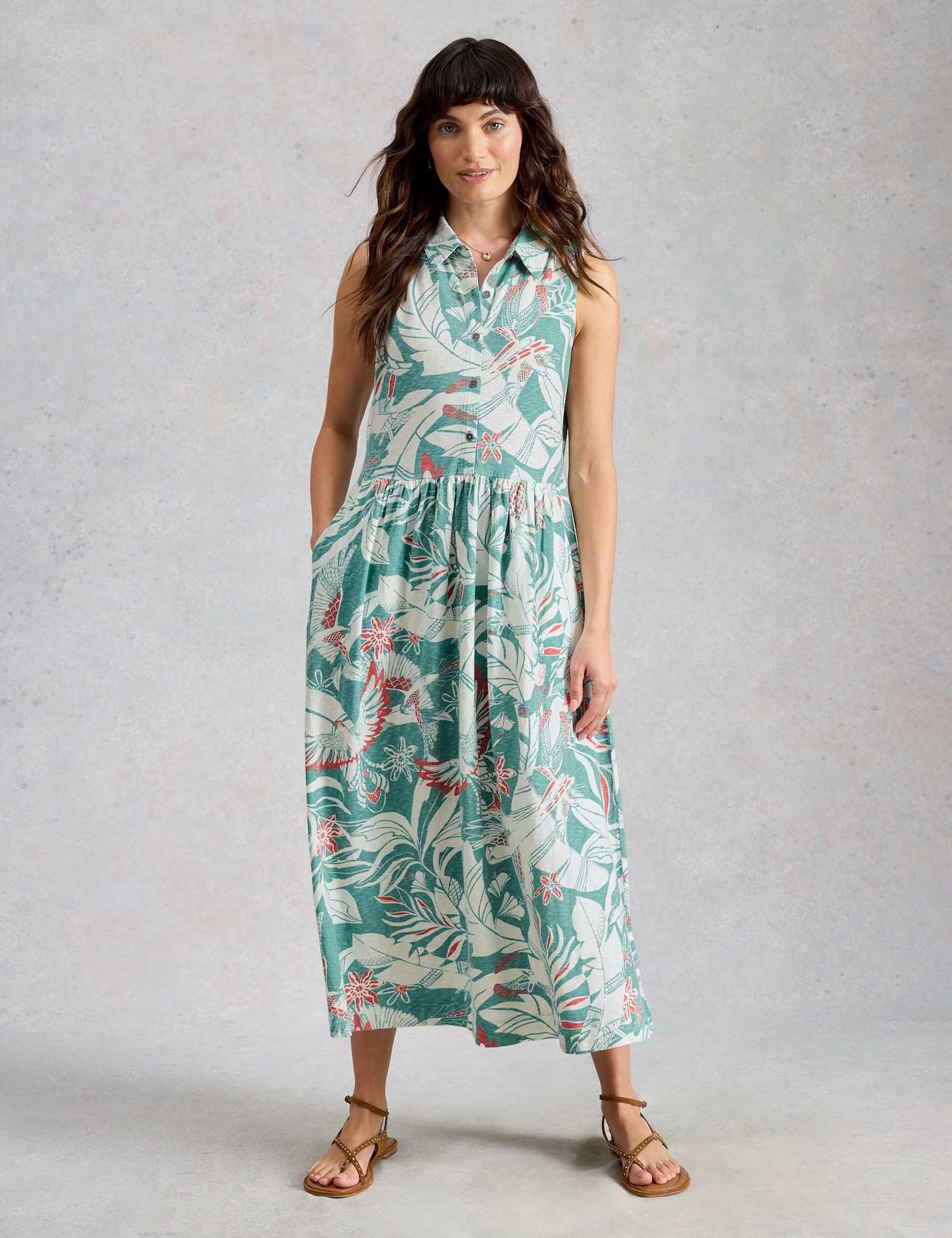 Pure Cotton Bird Print Maxi Waisted Dress - image 2