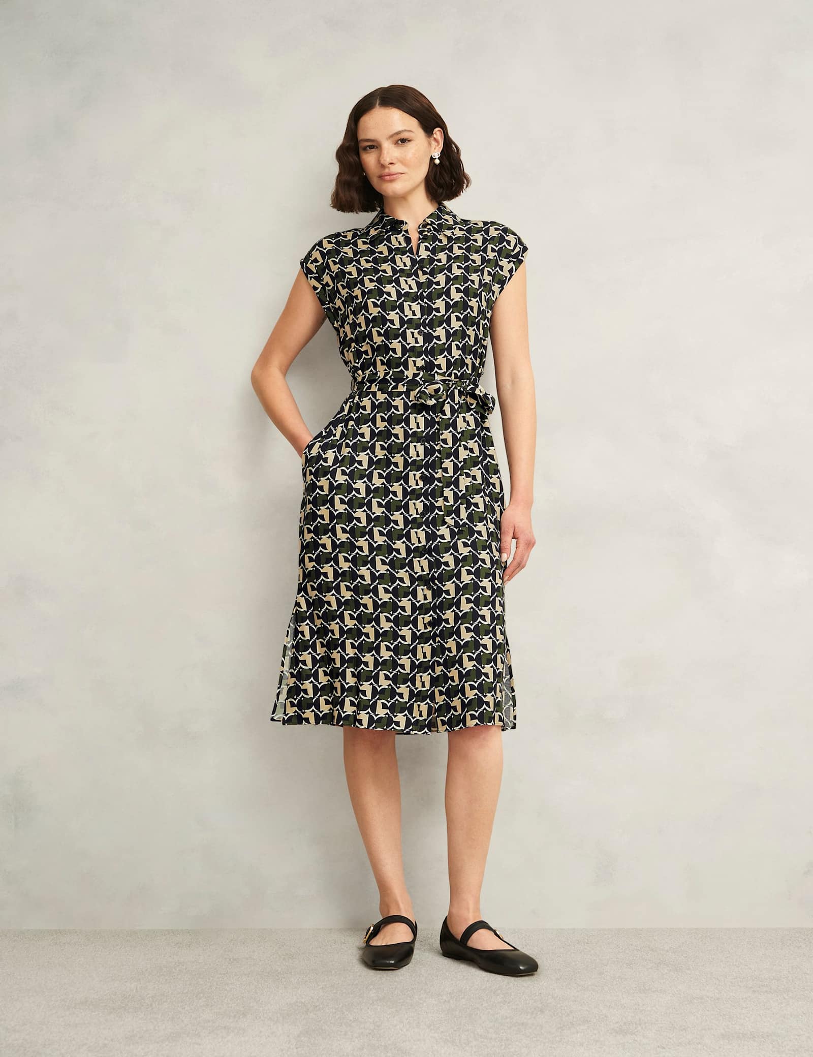 Geometric Belted Midi Shirt Dress - image 2