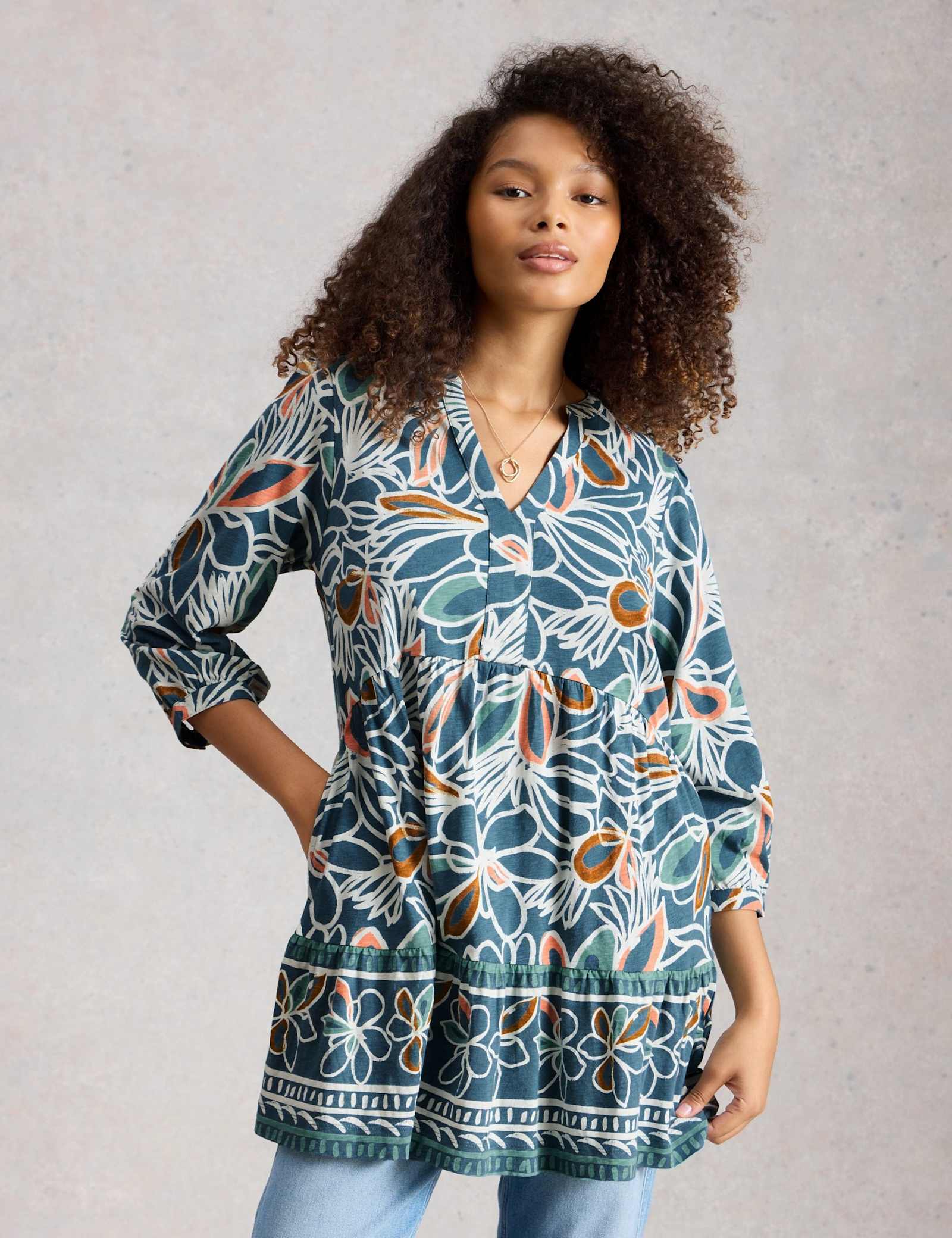 Pure Cotton Printed V-Neck Tunic - image 2