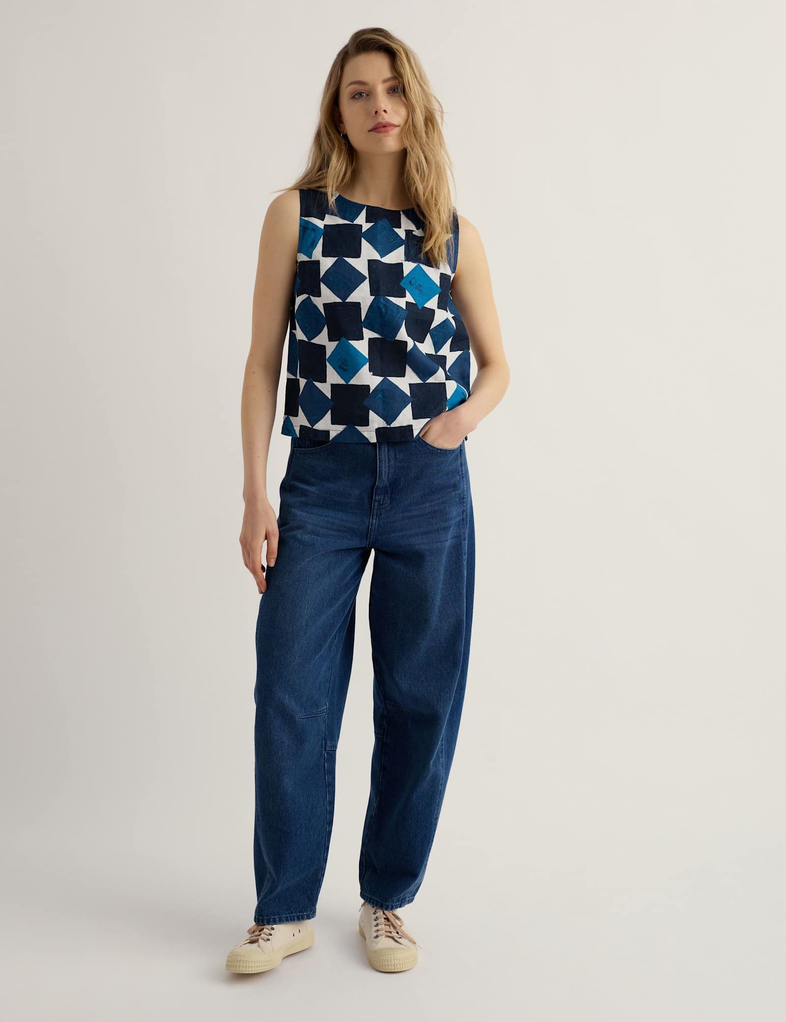 Pure Linen Geometric Print Top - image 2