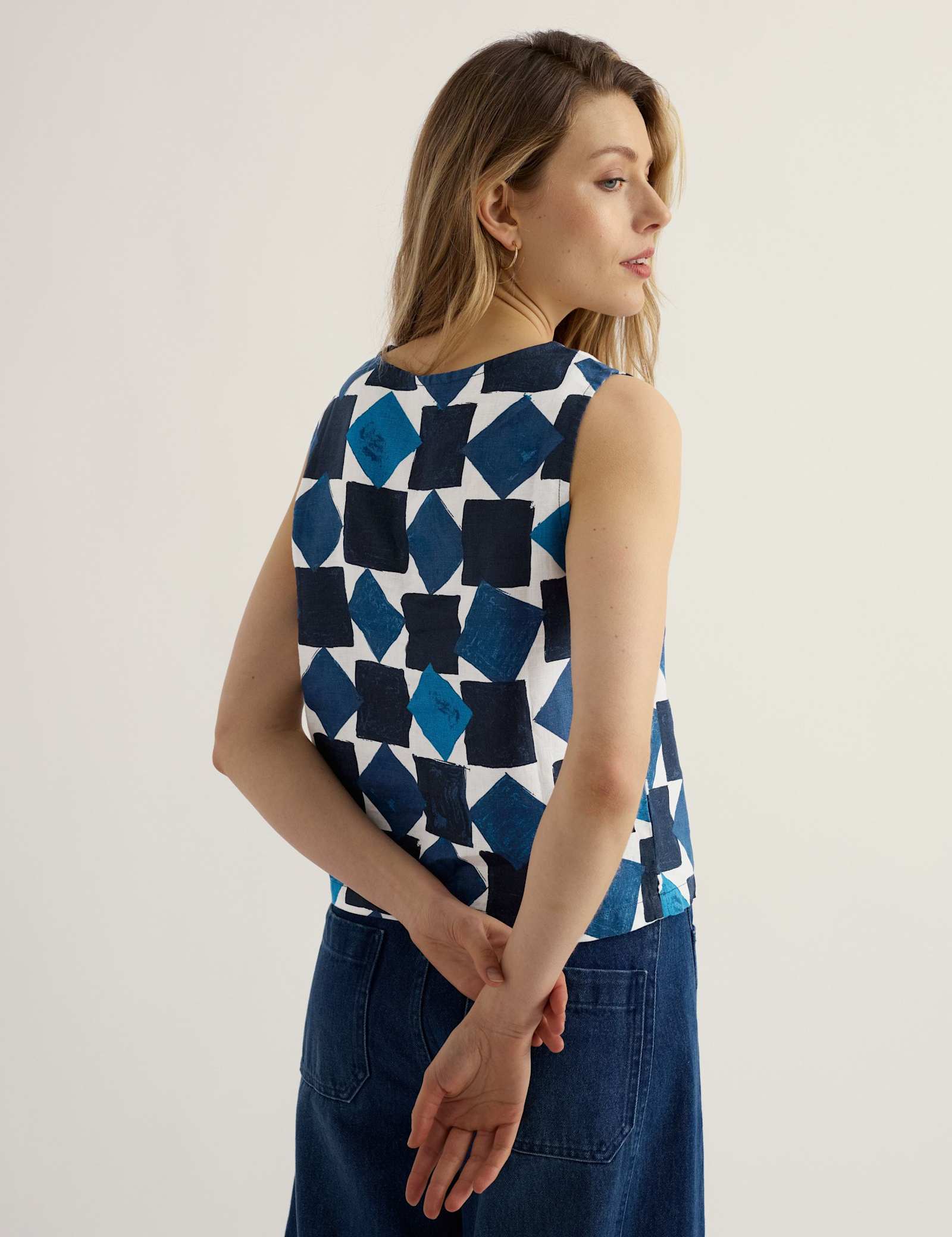 Pure Linen Geometric Print Top - image 3