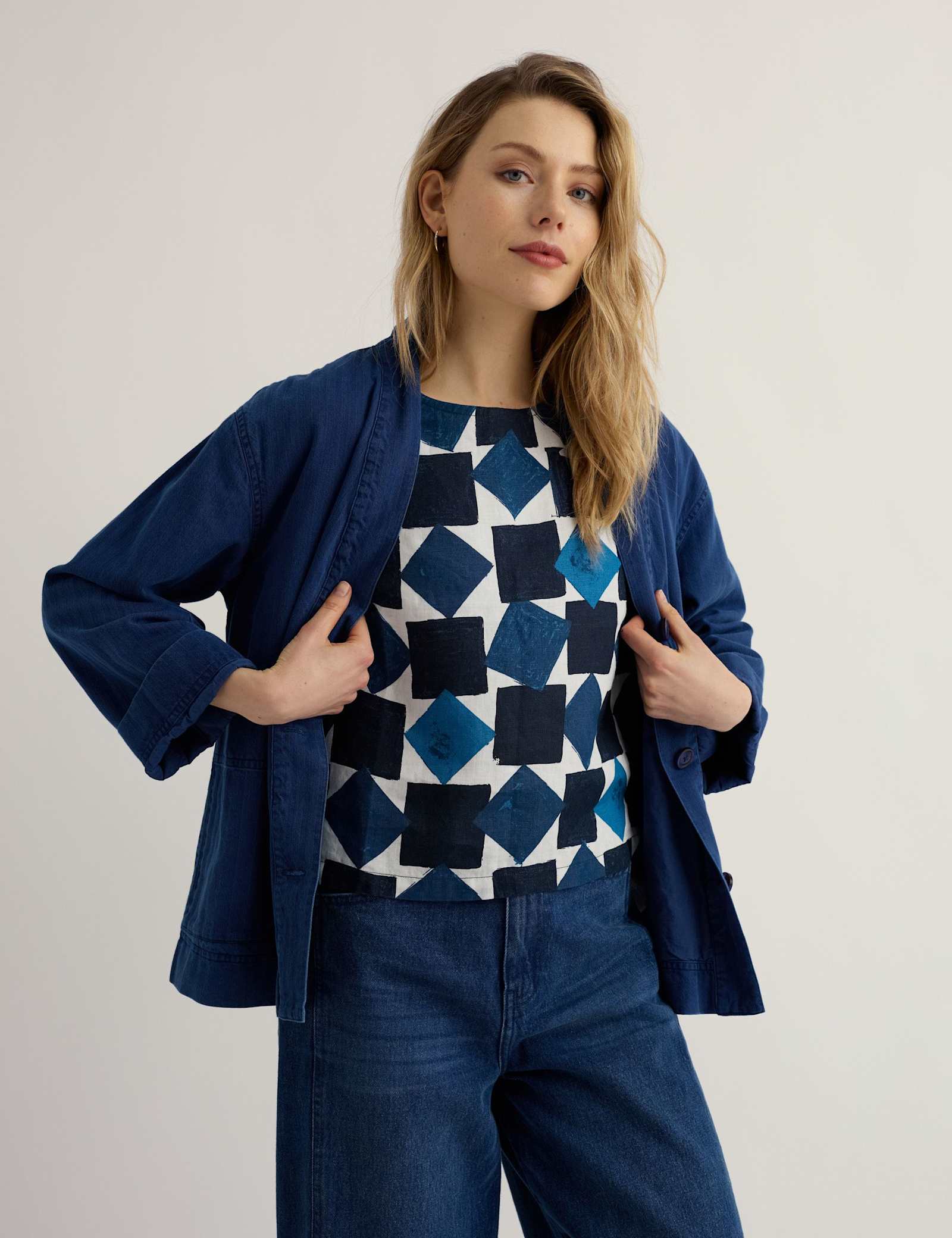 Pure Linen Geometric Print Top - image 5
