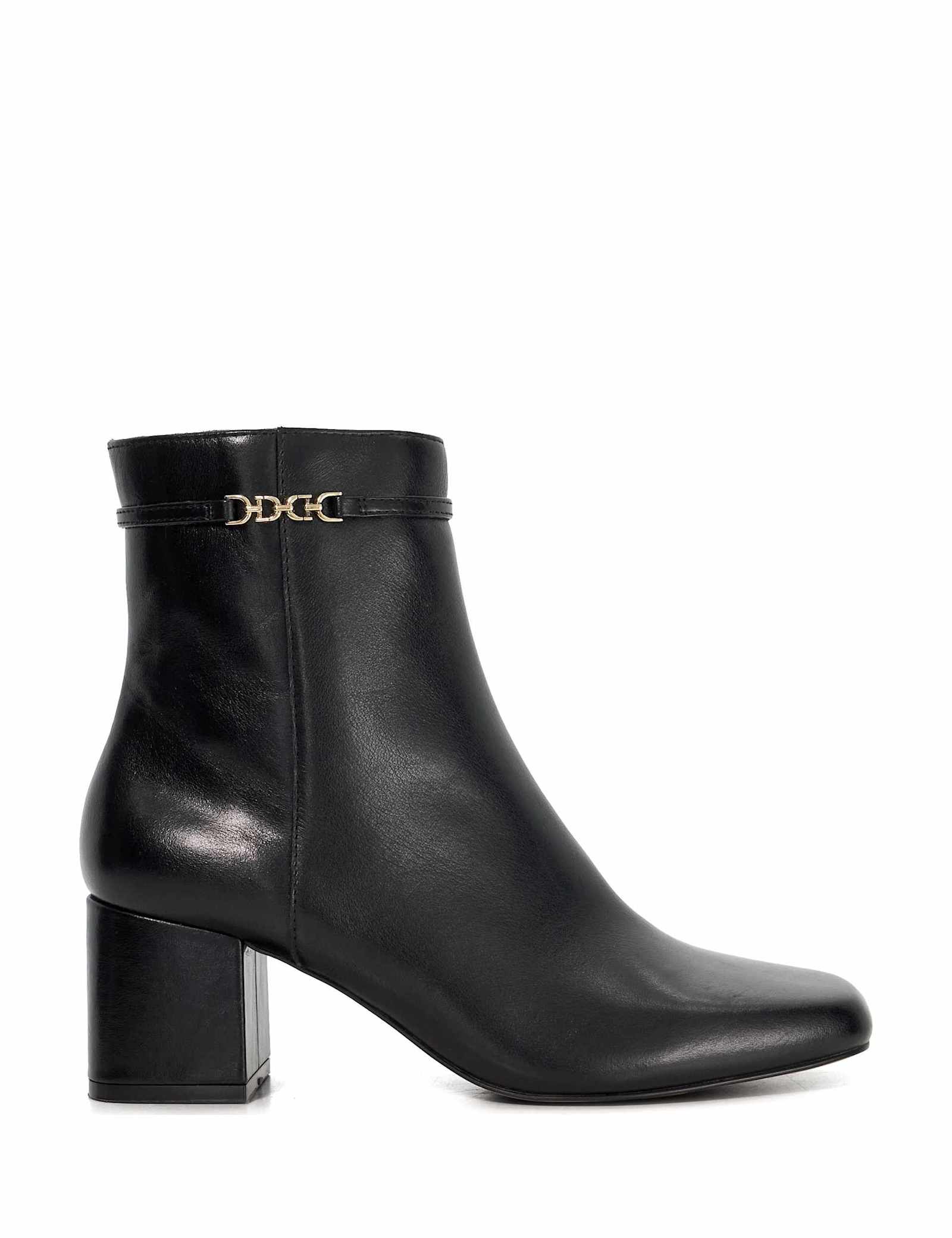 Leather Chain Block Heel Ankle Boots - image 1