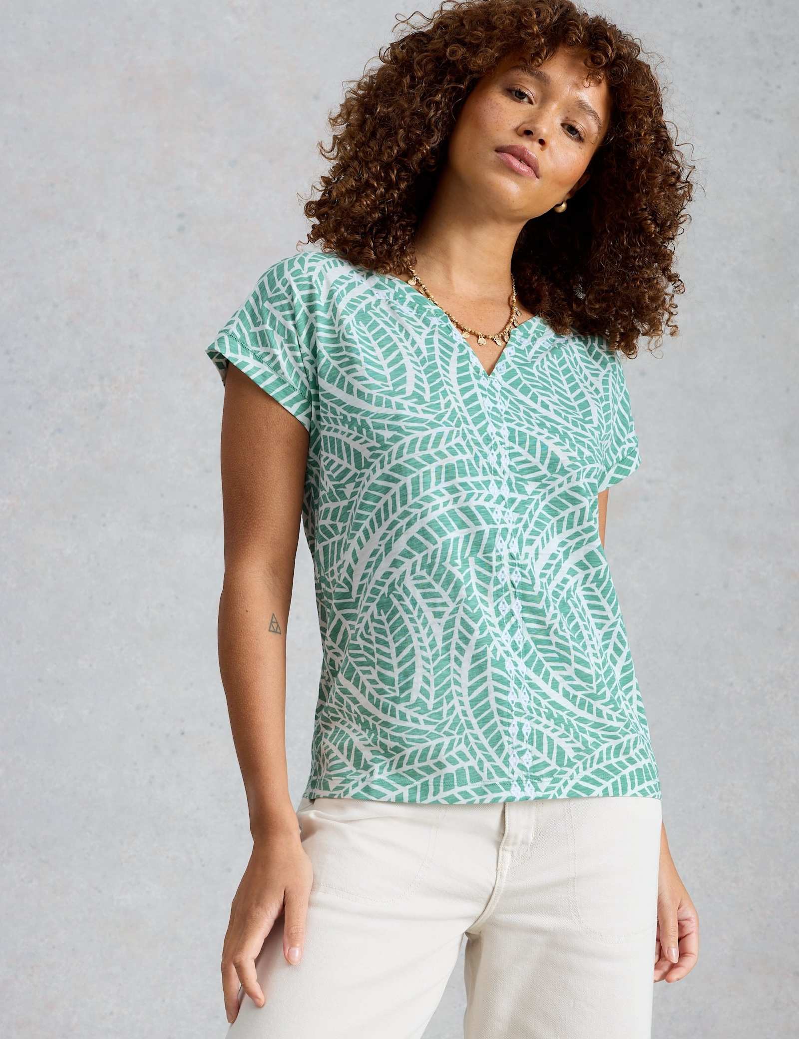 Pure Cotton Printed Embroidered V-Neck Blouse - image 2