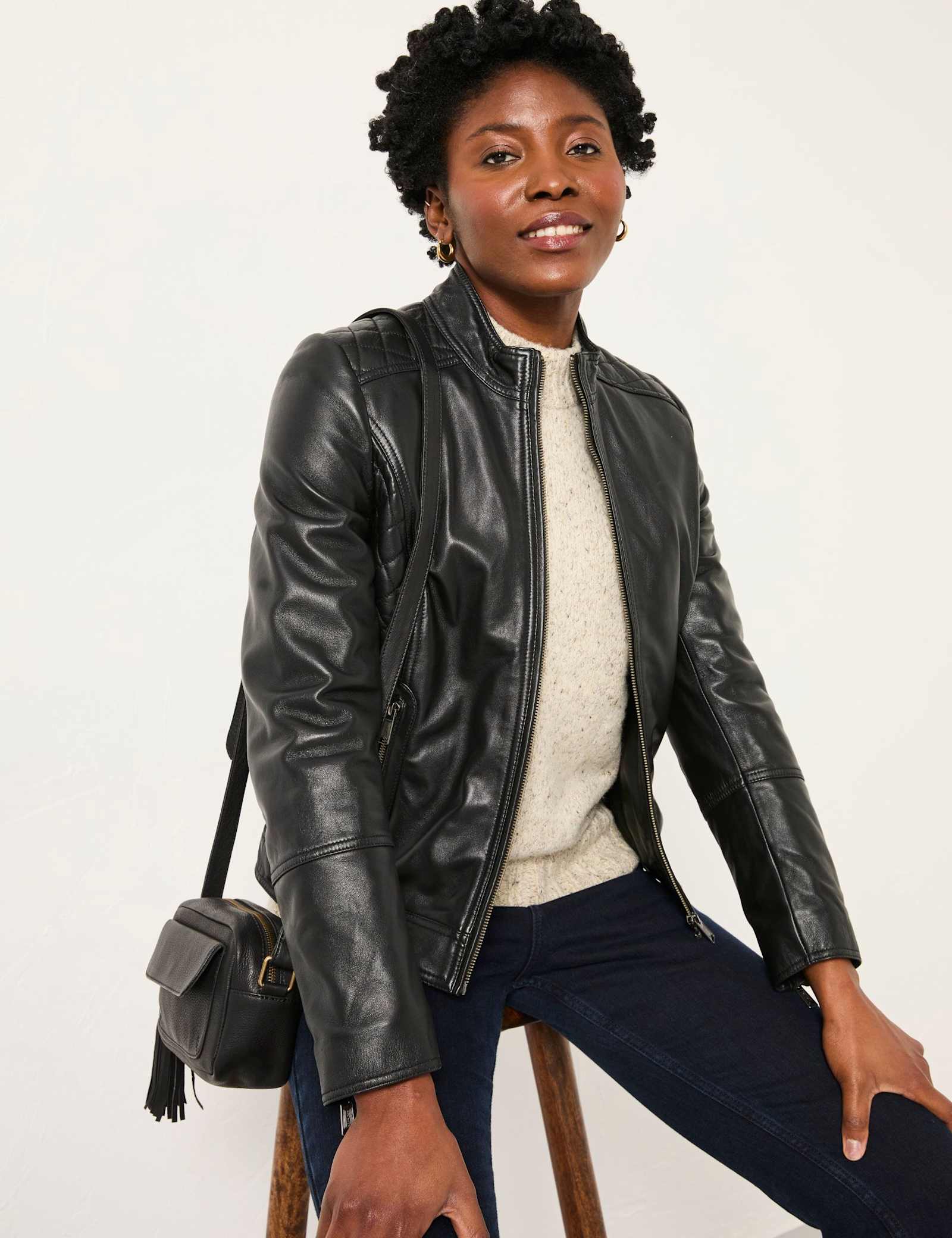 Leather Quilted Biker Jacket - image 5