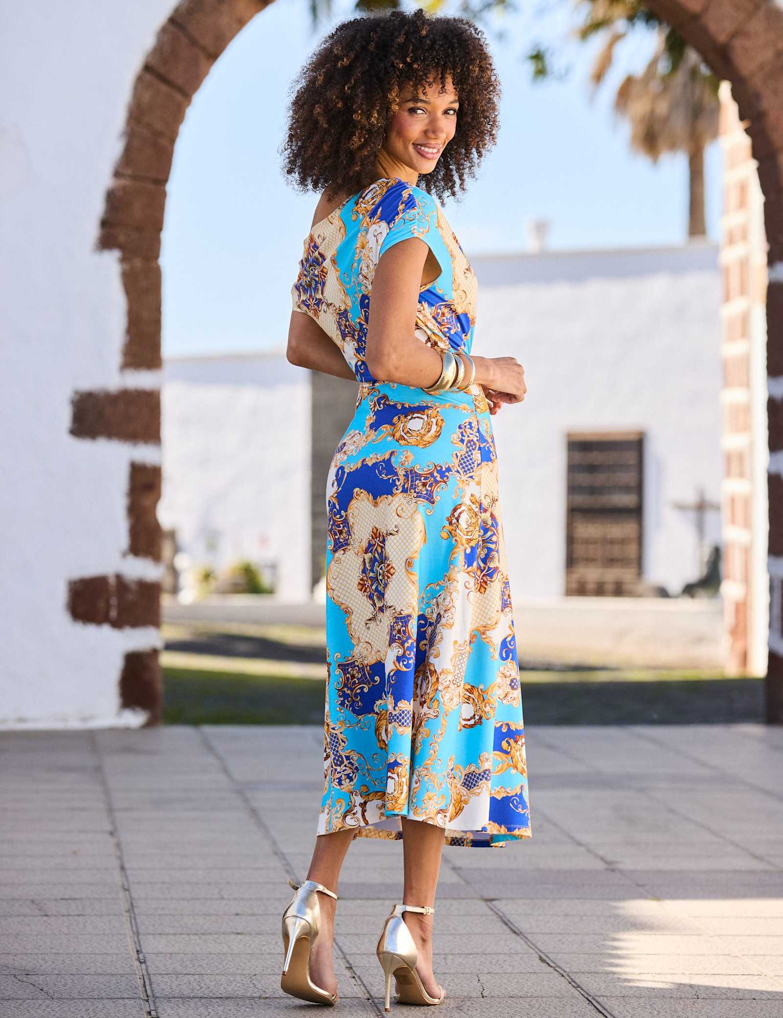 Printed One Shoulder Midi Dress - image 3