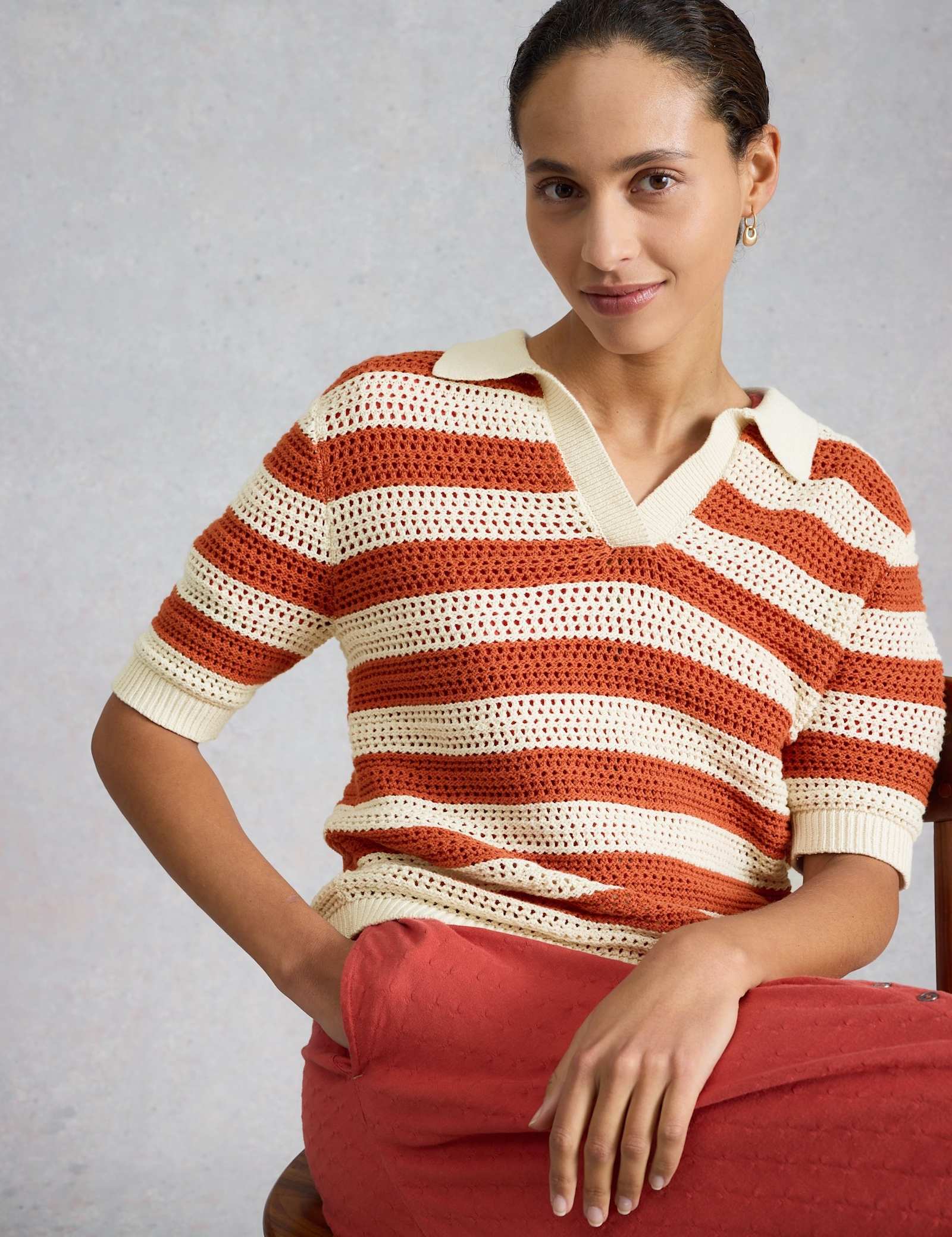 Pure Cotton Collared Knitted Top - image 2