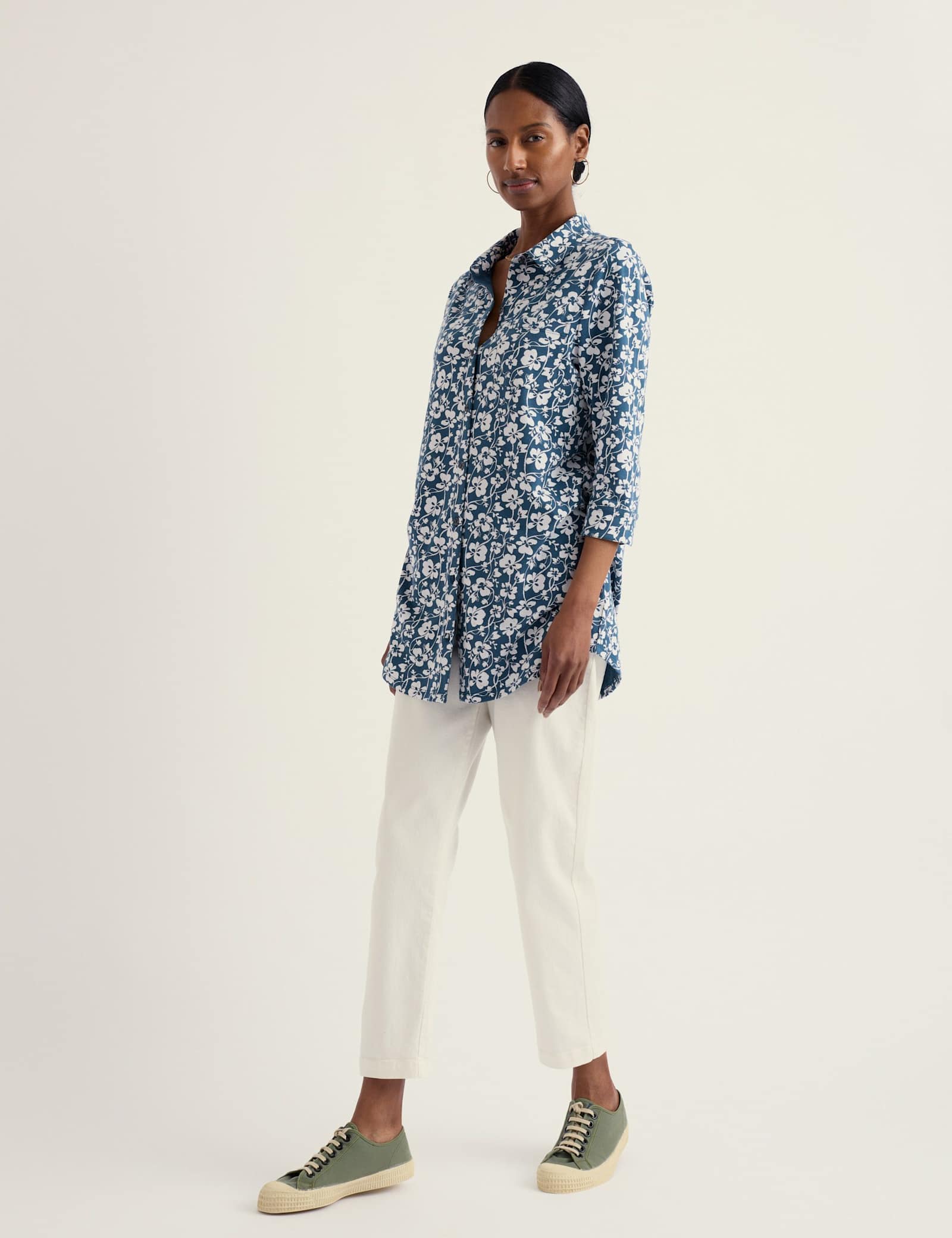 Cotton Rich Floral 3/4 Sleeve Longline Tunic - image 2