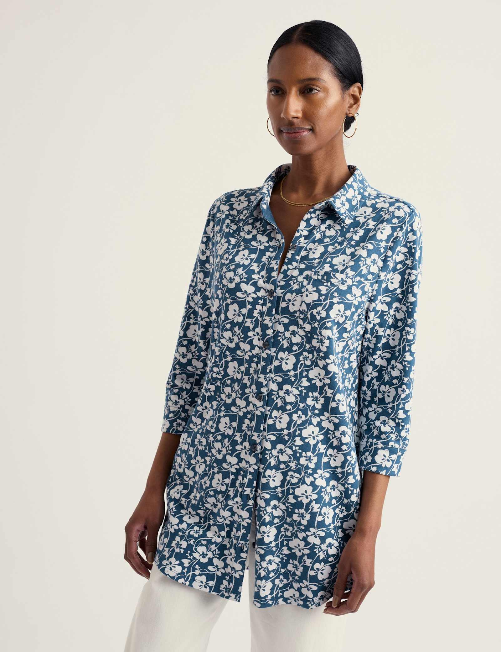 Cotton Rich Floral 3/4 Sleeve Longline Tunic - image 5