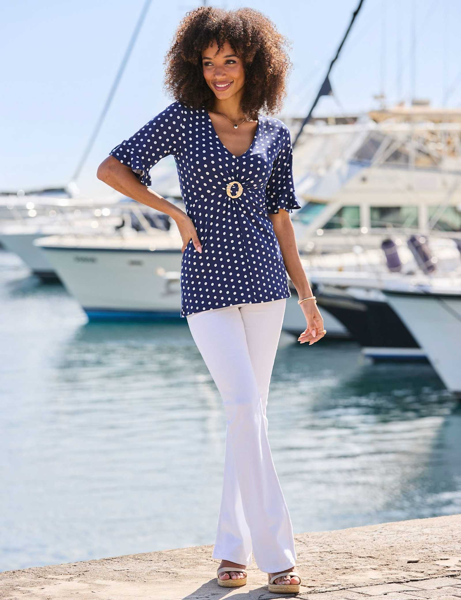 Polka Dot V-Neck Ring Detail Tunic - image 3