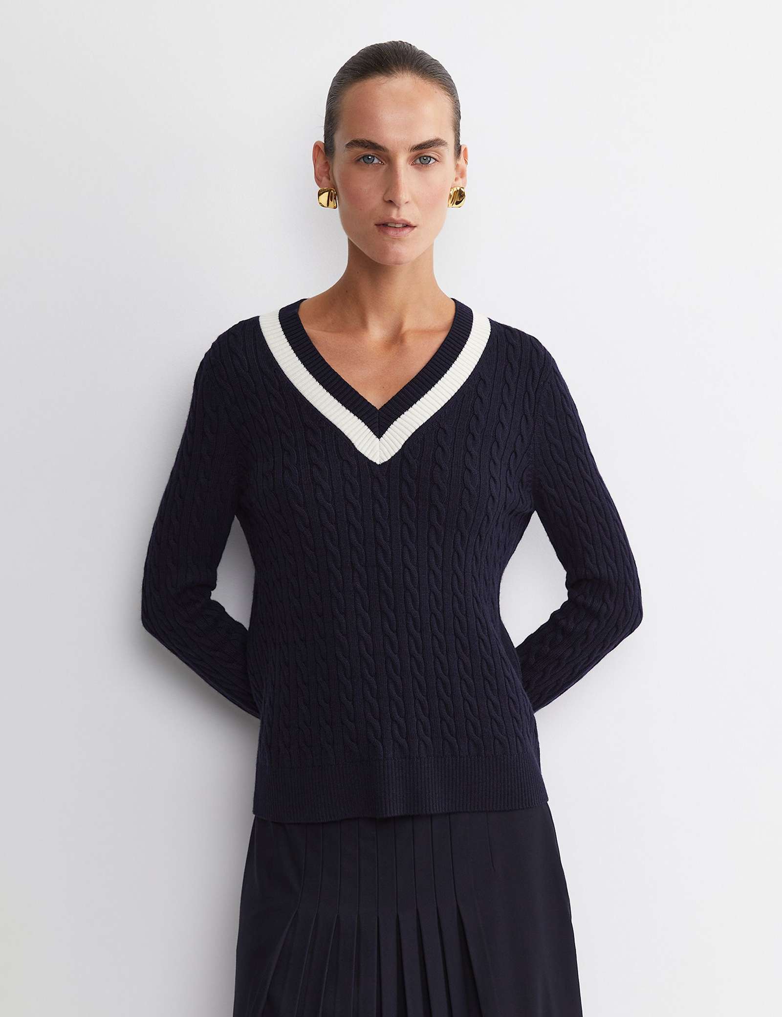 Pure Wool Cable Knit V-Neck Jumper - image 2