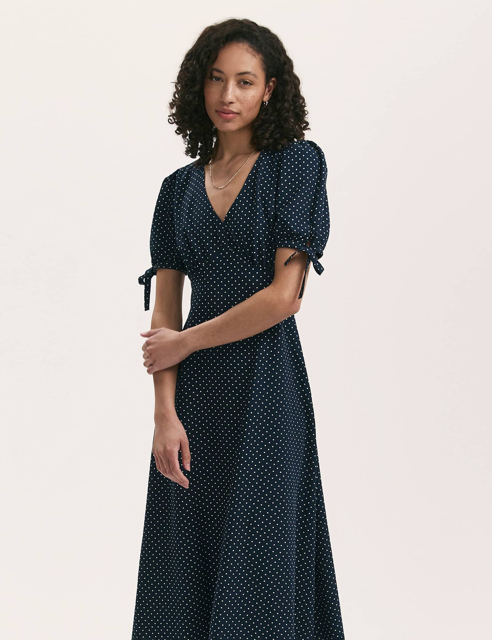 Crepe Floral V-Neck Midi Tea Dress - image 3