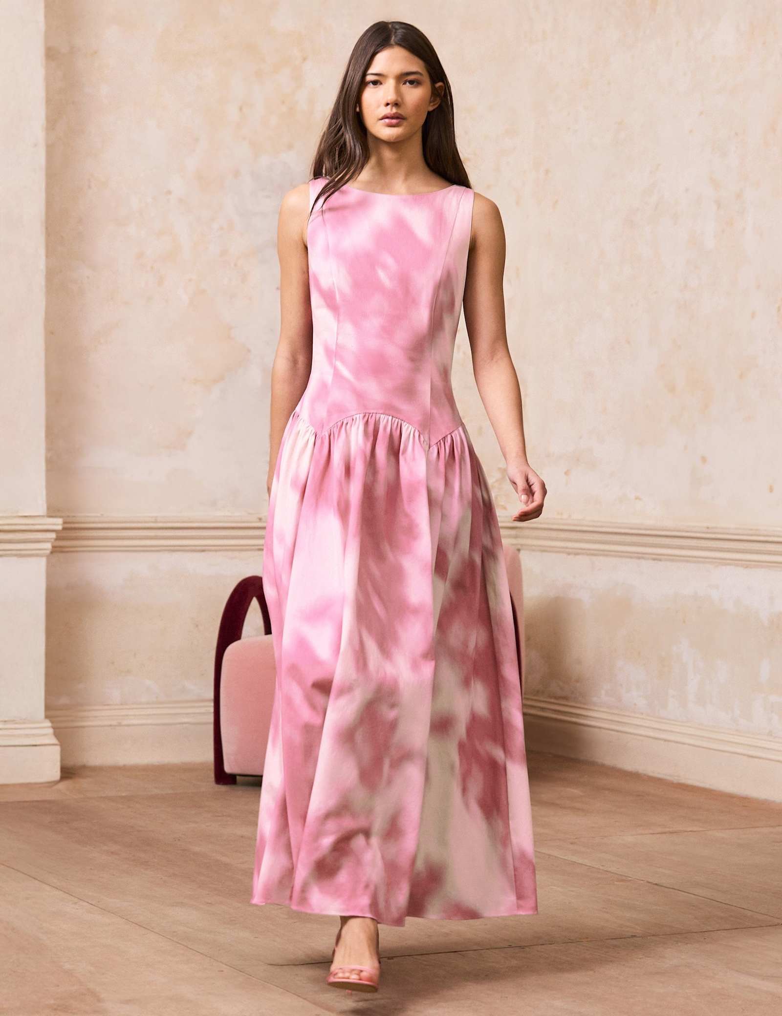 Cotton Rich Blurred Print Maxi Waisted Dress - image 4