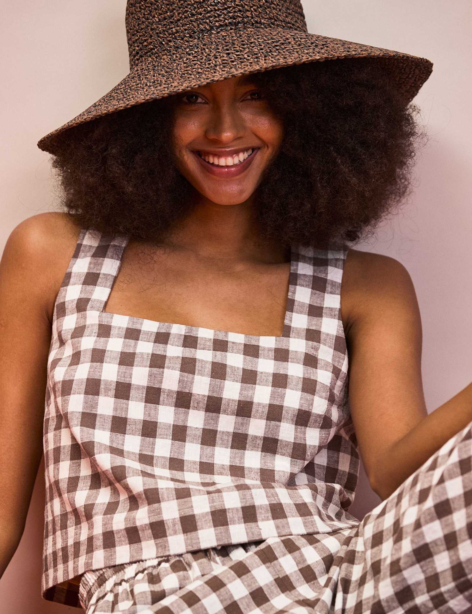 Cotton Linen Gingham Square Neck Vest Top - image 3