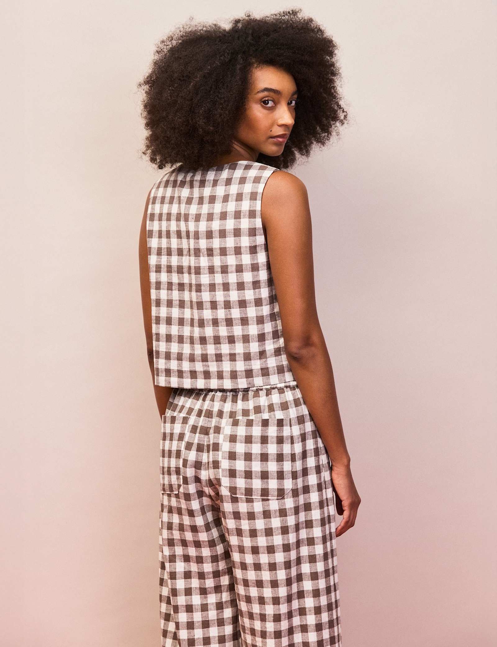 Cotton Linen Gingham Square Neck Vest Top - image 2
