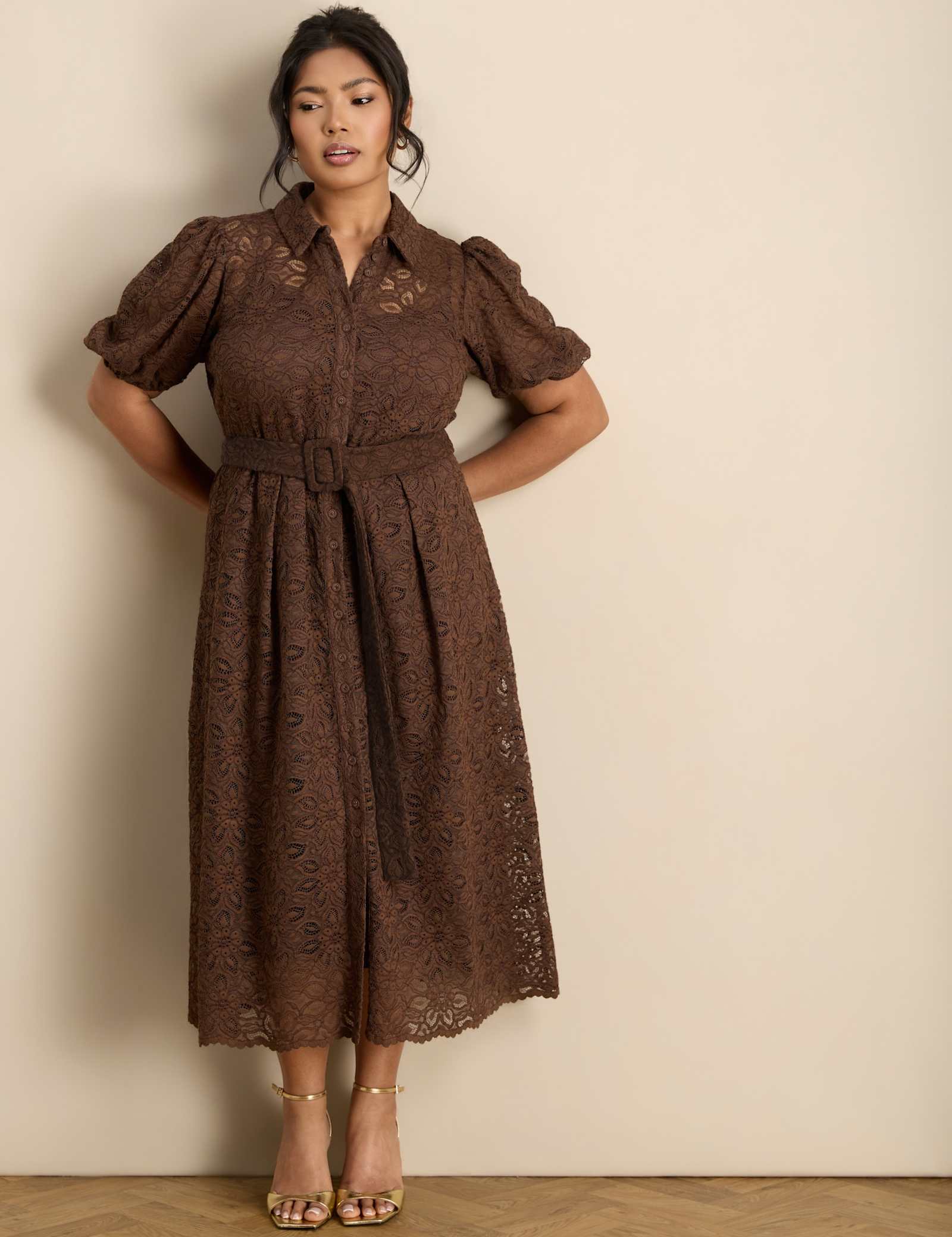 Cotton Blend Lace Midi Shirt Dress - image 1