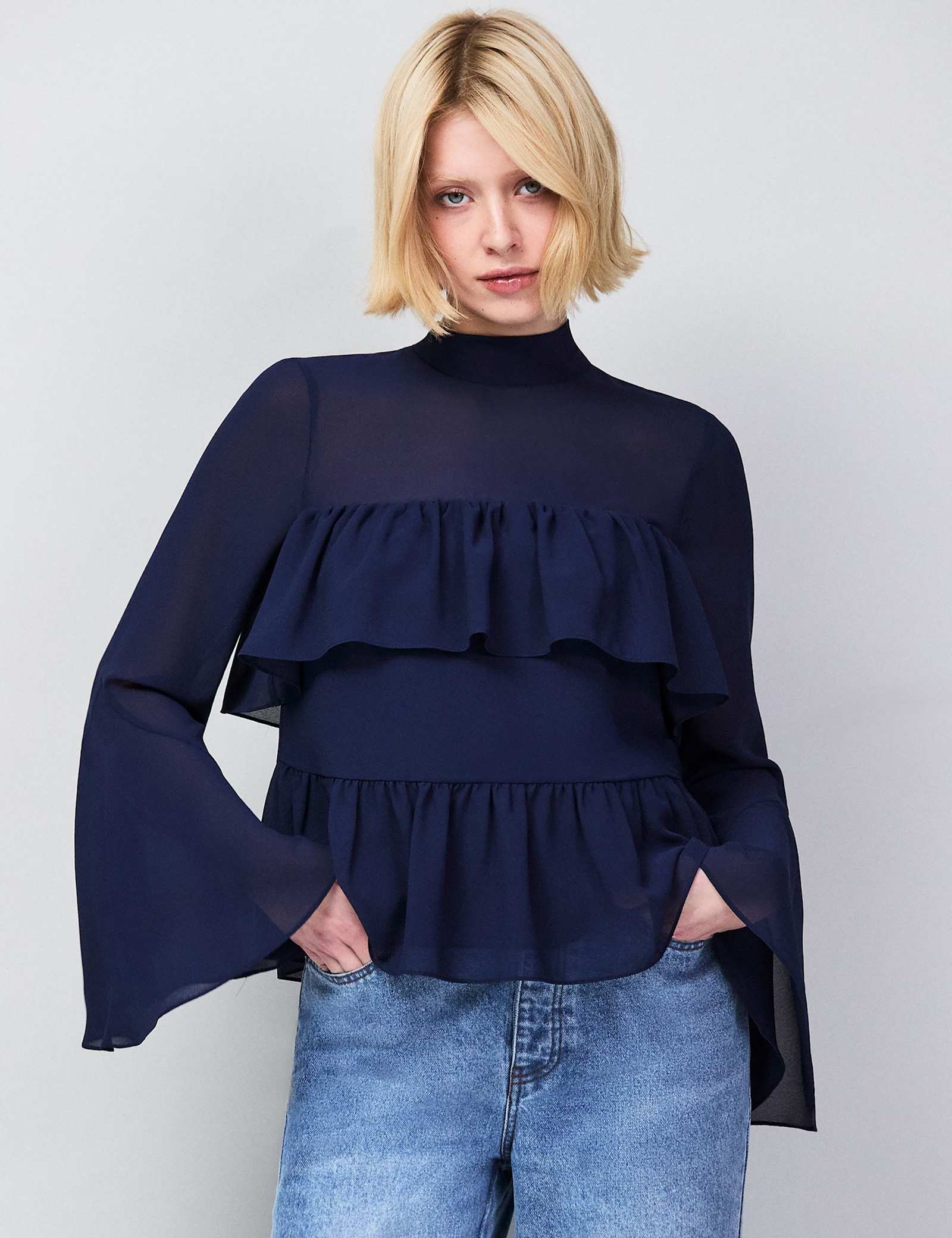 High Neck Frill Detail Blouse - image 1