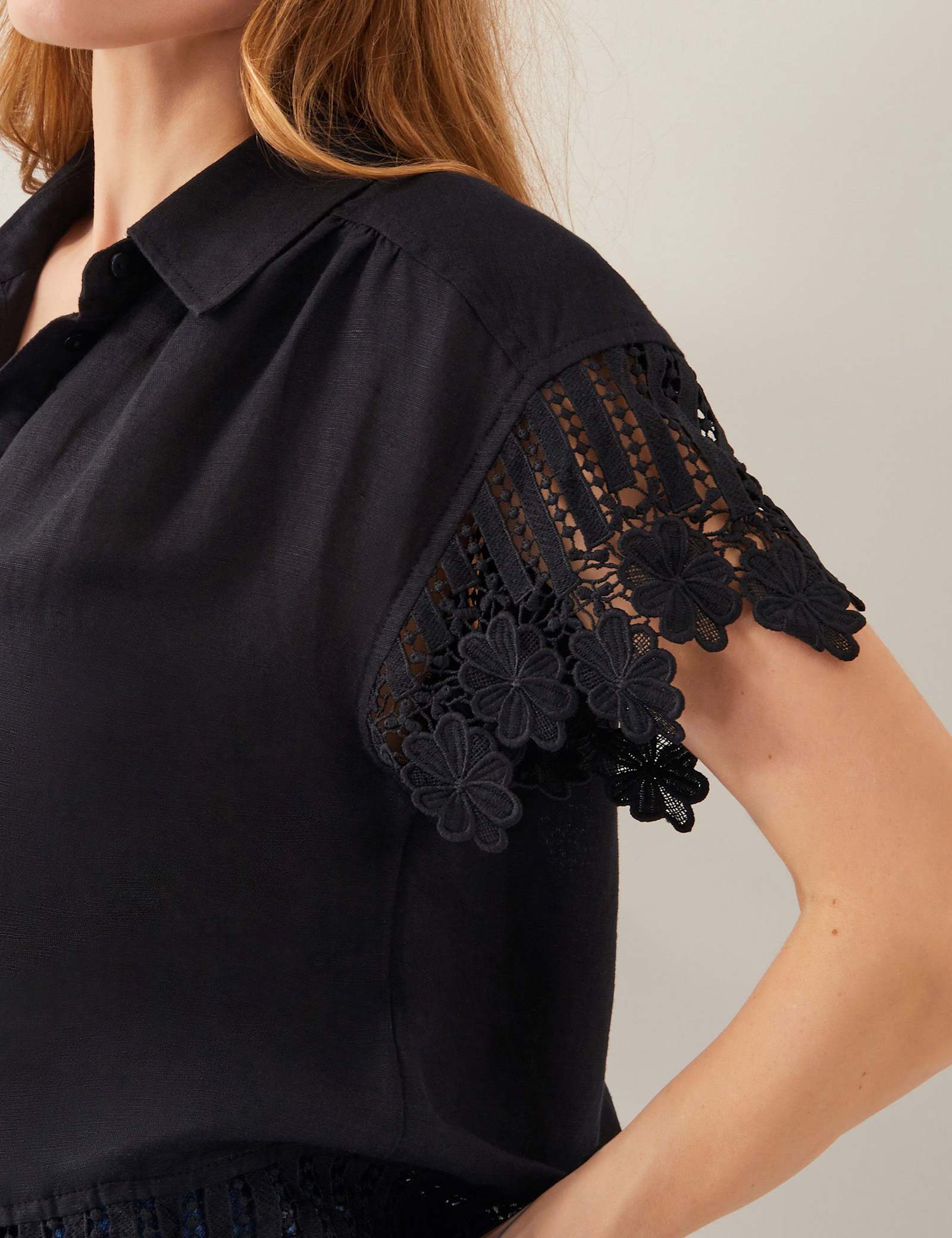 Linen Blend Embroidered Broderie Shirt - image 5