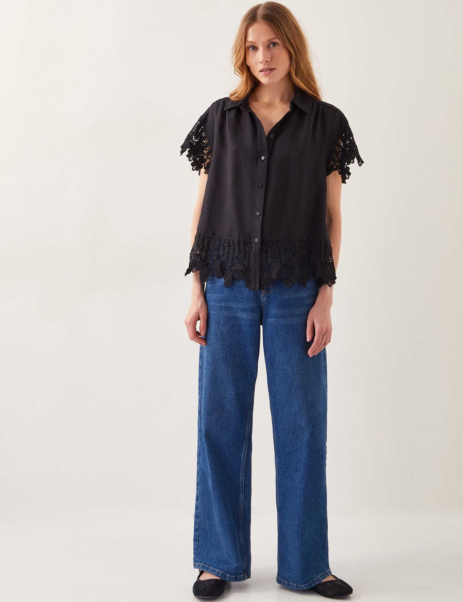 Linen Blend Embroidered Broderie Shirt - image 4