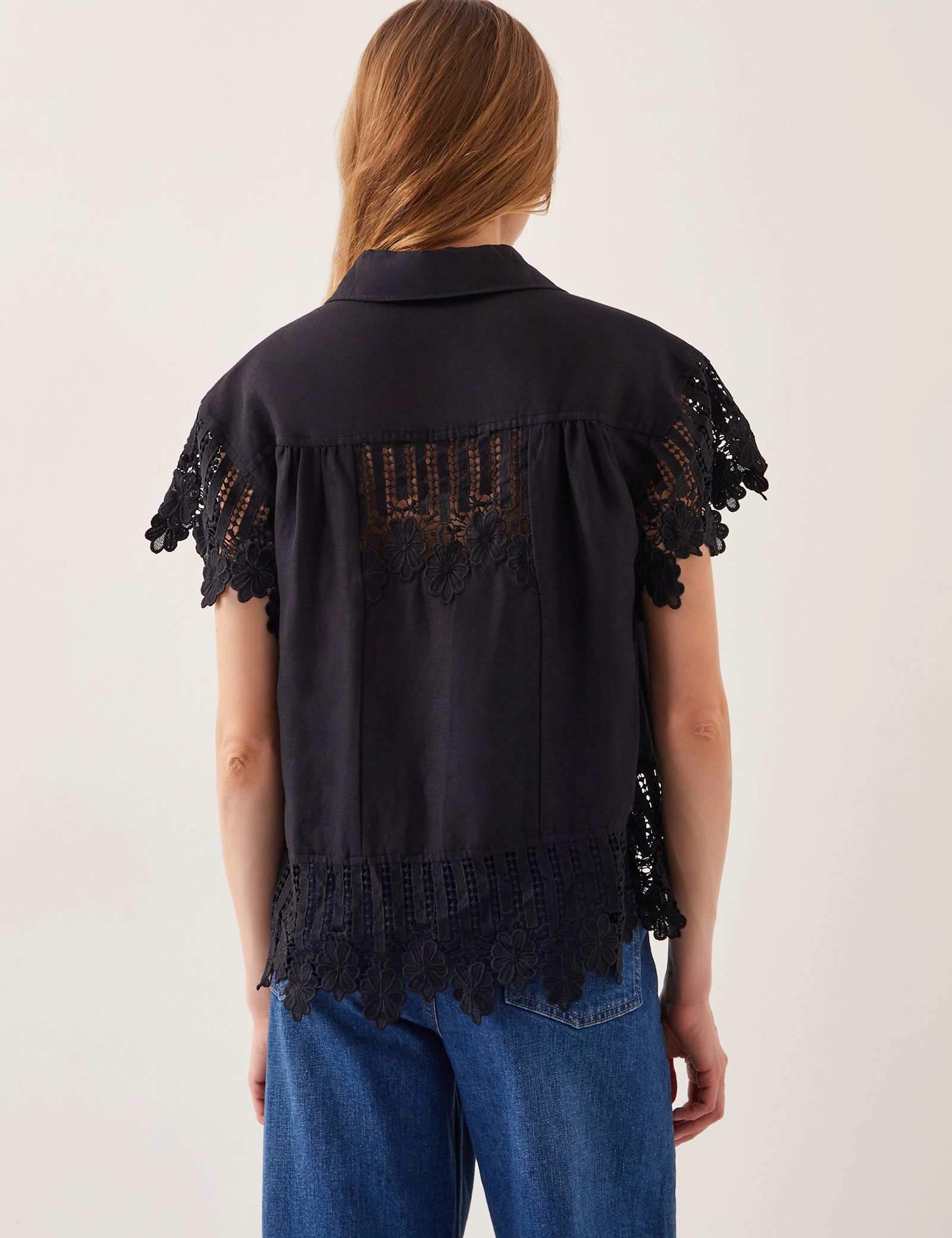 Linen Blend Embroidered Broderie Shirt - image 3