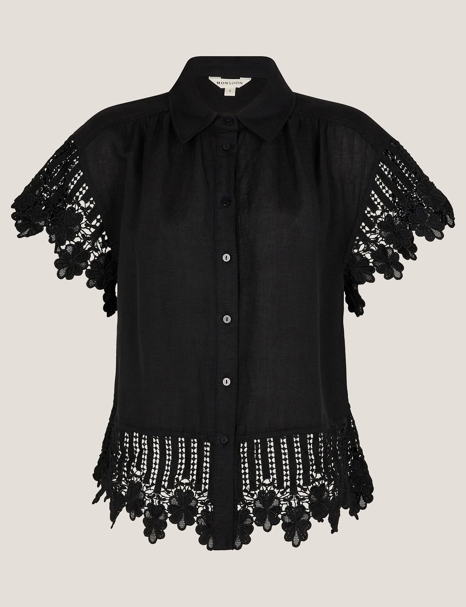 Linen Blend Embroidered Broderie Shirt - image 1