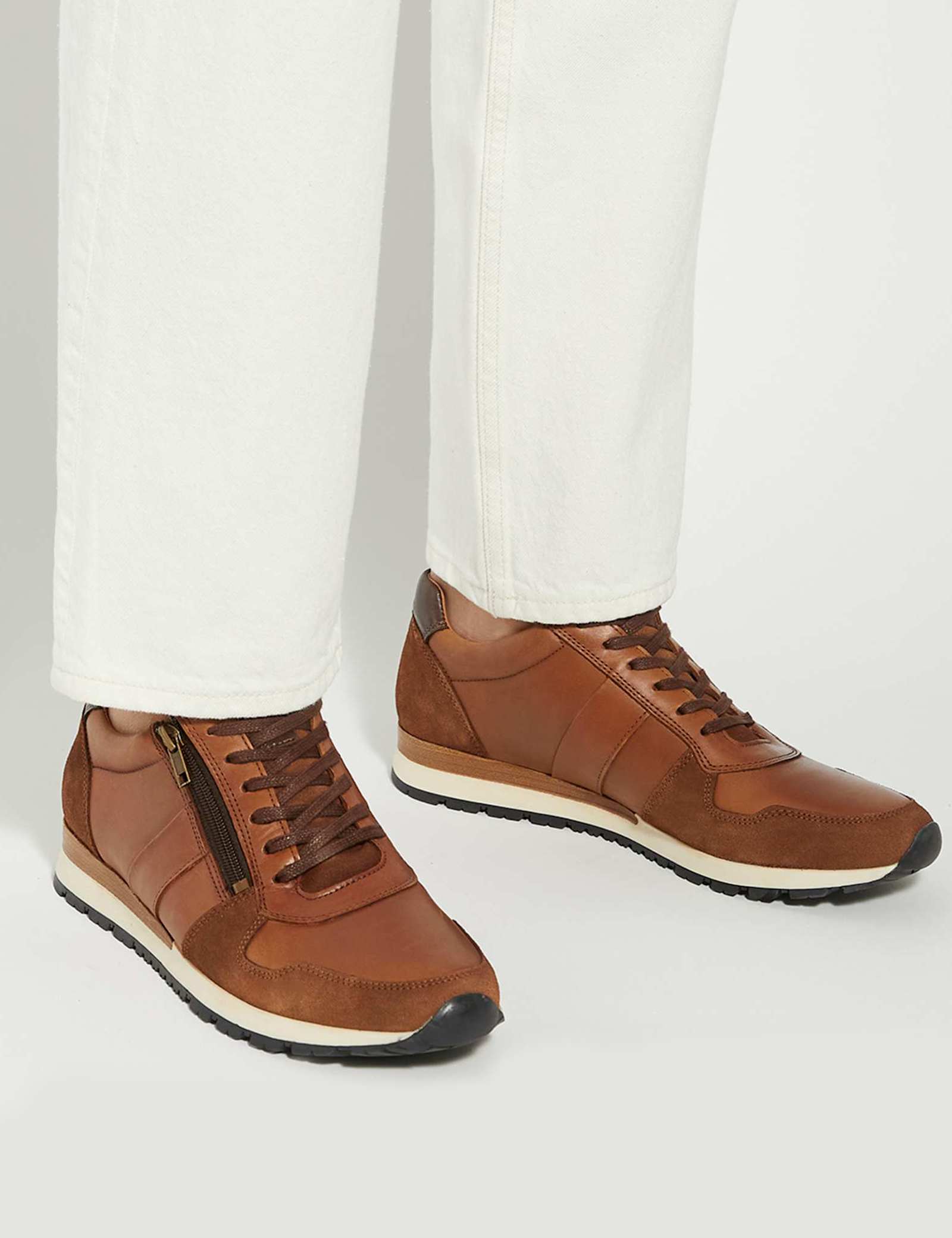 Wide Fit Leather Lace Up Side Zip Trainers - image 2