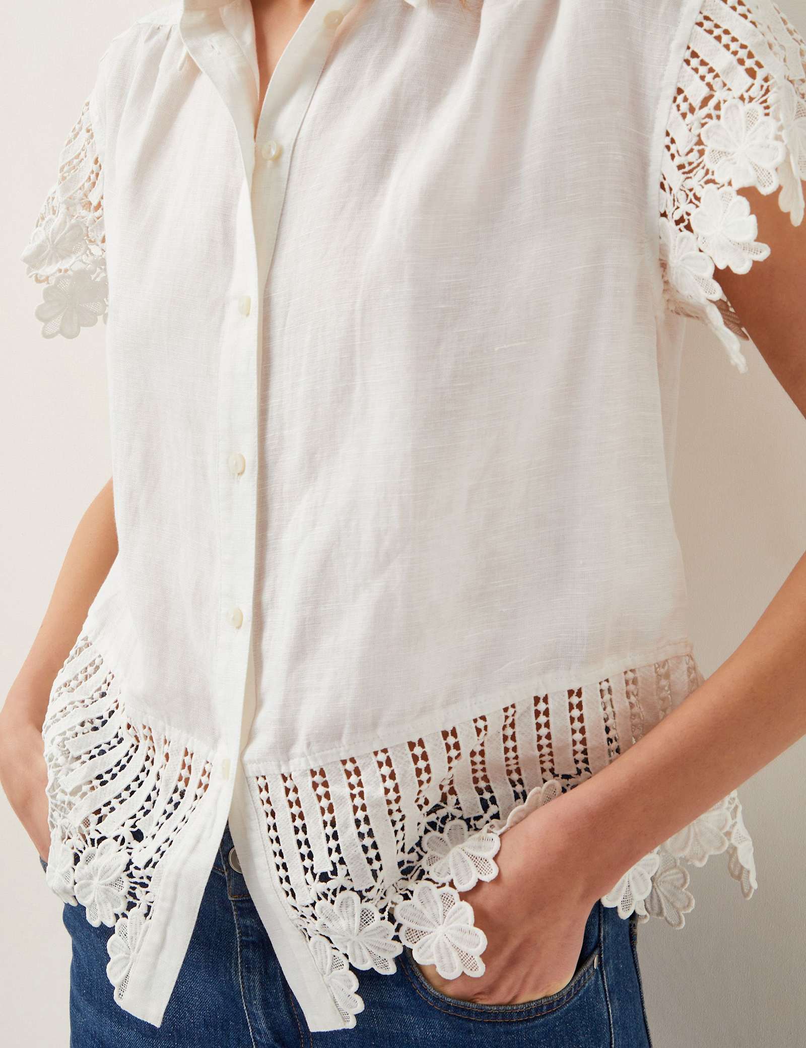 Linen Blend Embroidered Button Through Shirt - image 5